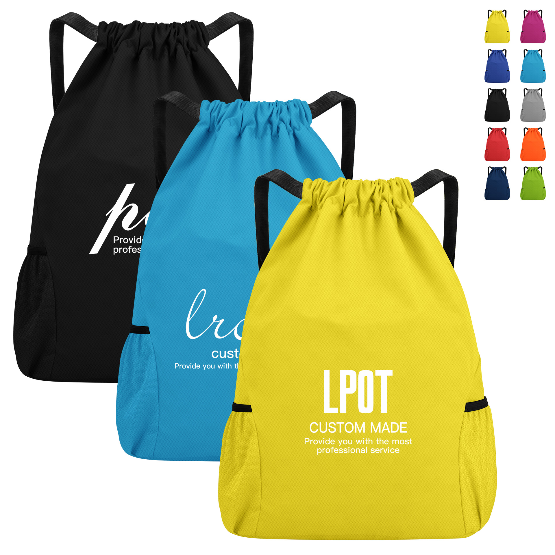 Large Capacity Waterproof Solid Drawstring Backpack With 2 Mesh Pockets 5