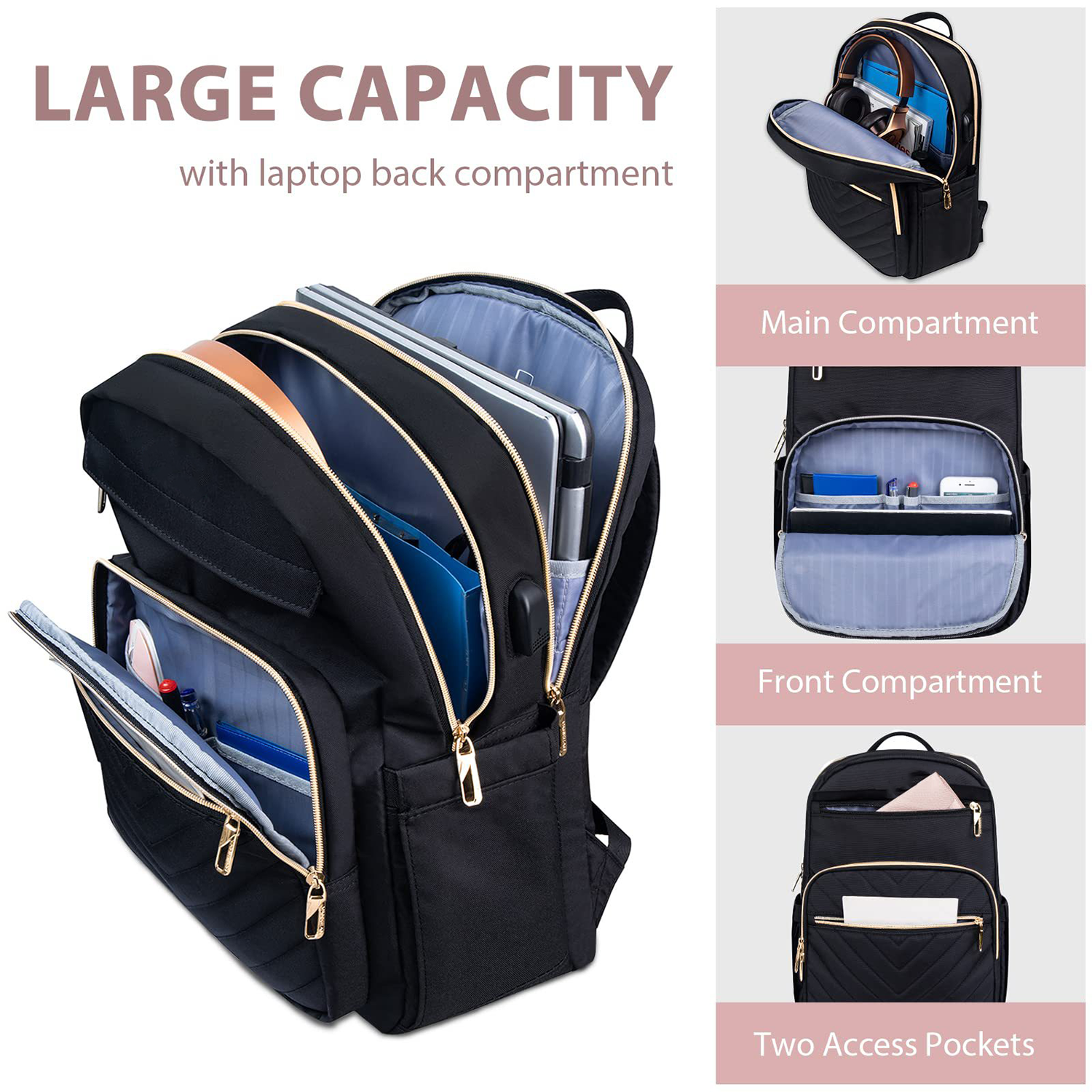 Oxford Waterproof Travel Backpack With Usb Charging Port 2