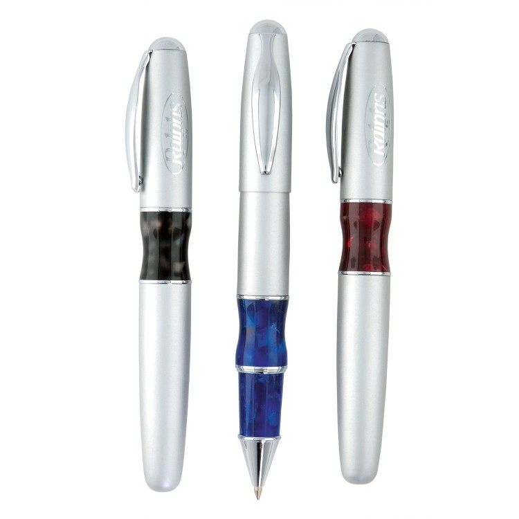 Epris Brass Silver Cap Off Ballpoint Pen w/ Center Ring