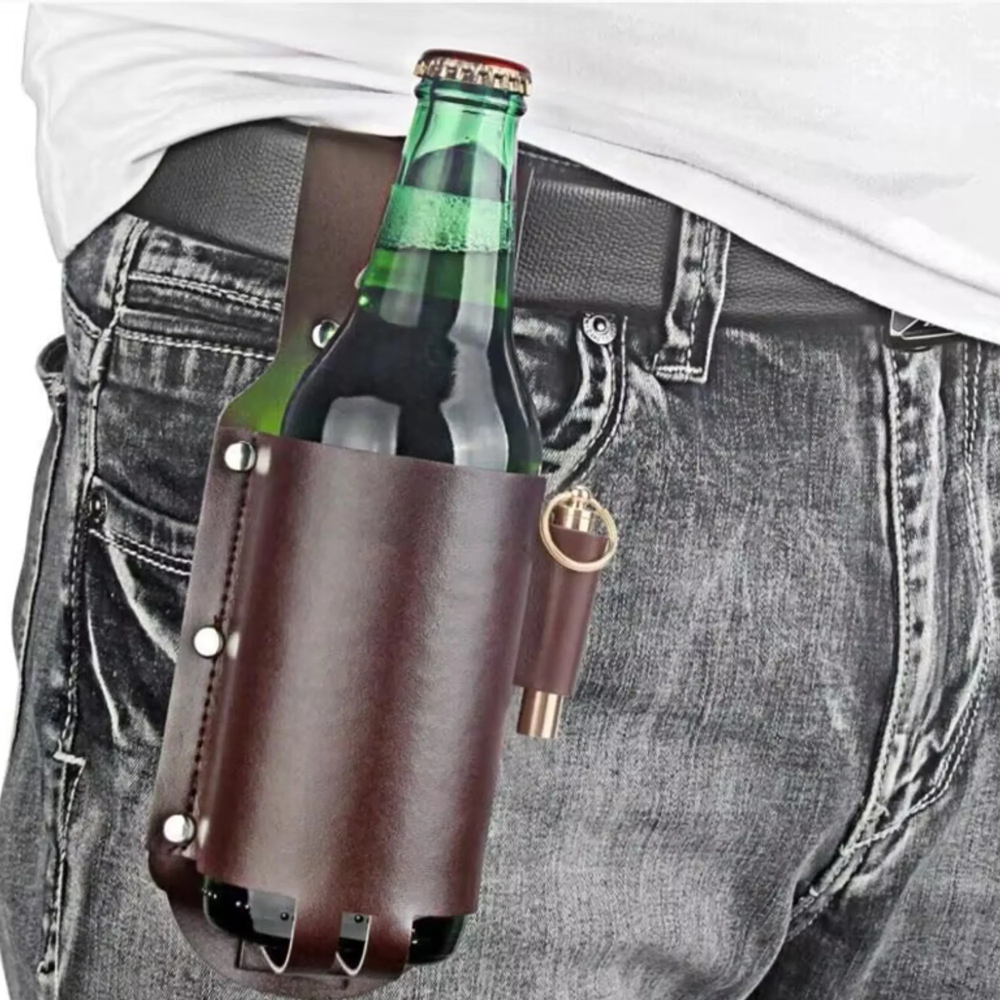 Leather Bottle Holster Beer Can Holder With Belt Clip 2