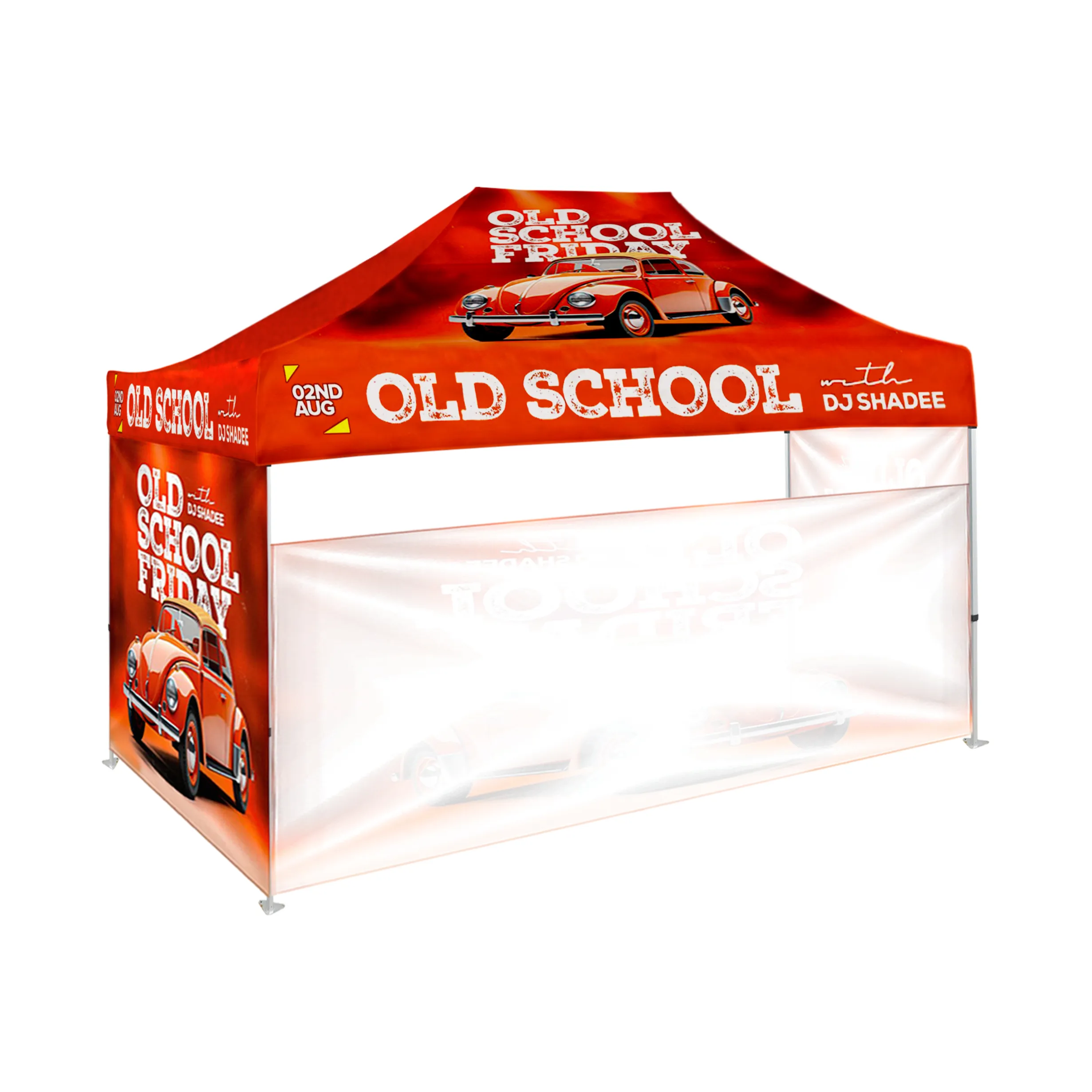 10'x15' Tent Canopy w frame, 2 side full + 1 long half wall 8