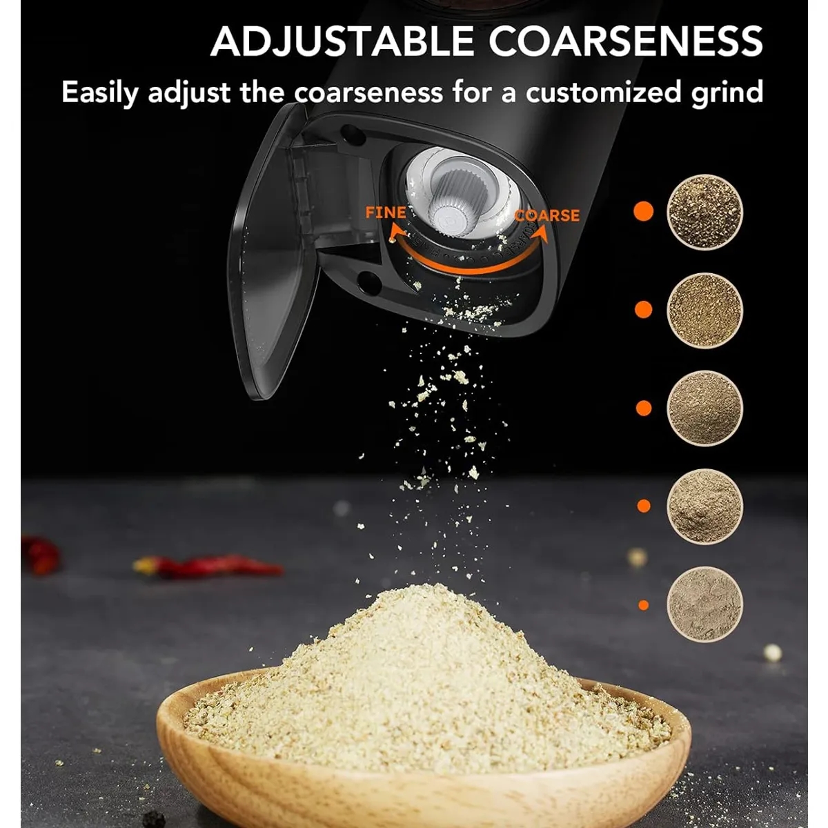 Rechargeable Electric Gravity Salt and Pepper Grinder Set 5