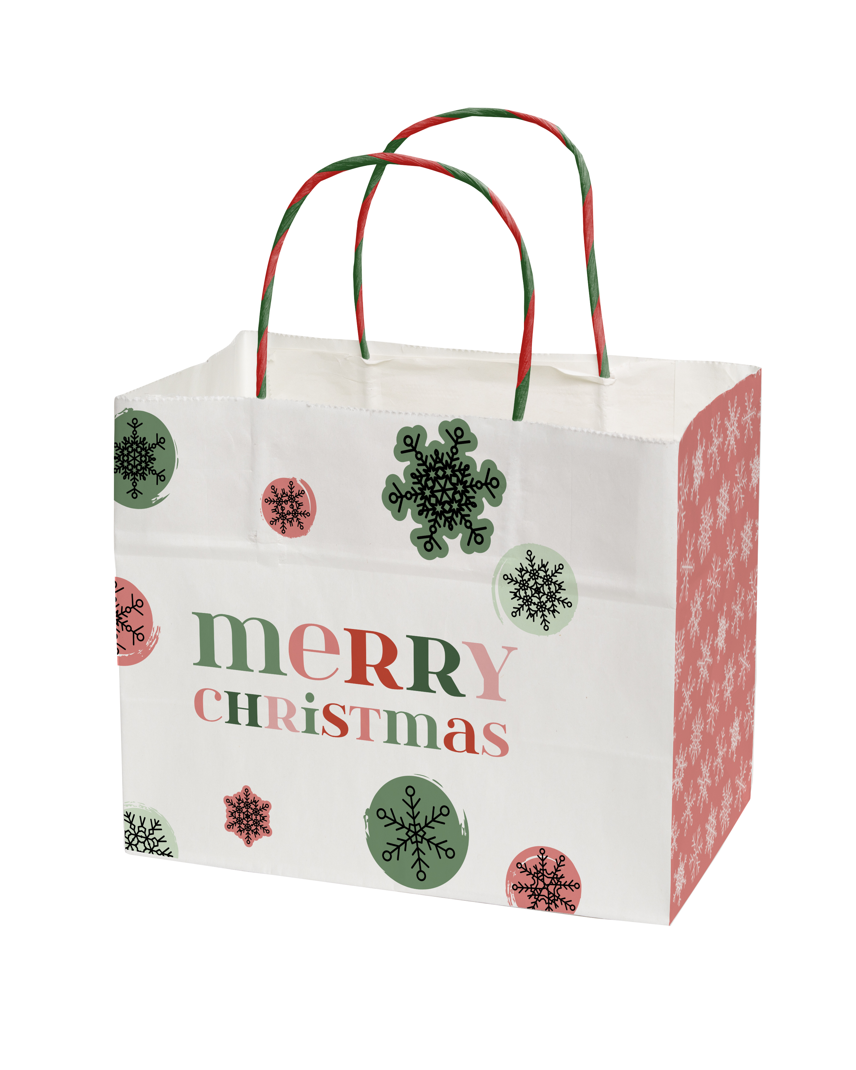 Full Color White Holiday Handle Shopper 8.5" x 7.25" x 5" 3