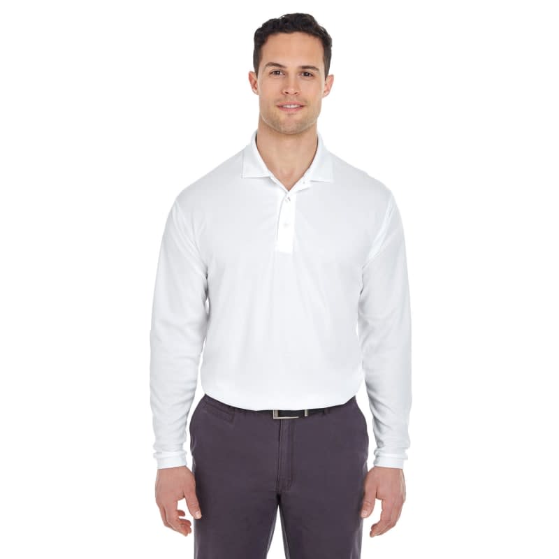 UltraClub Adult Cool & Dry Long-Sleeve Mesh Piqué Polo 3