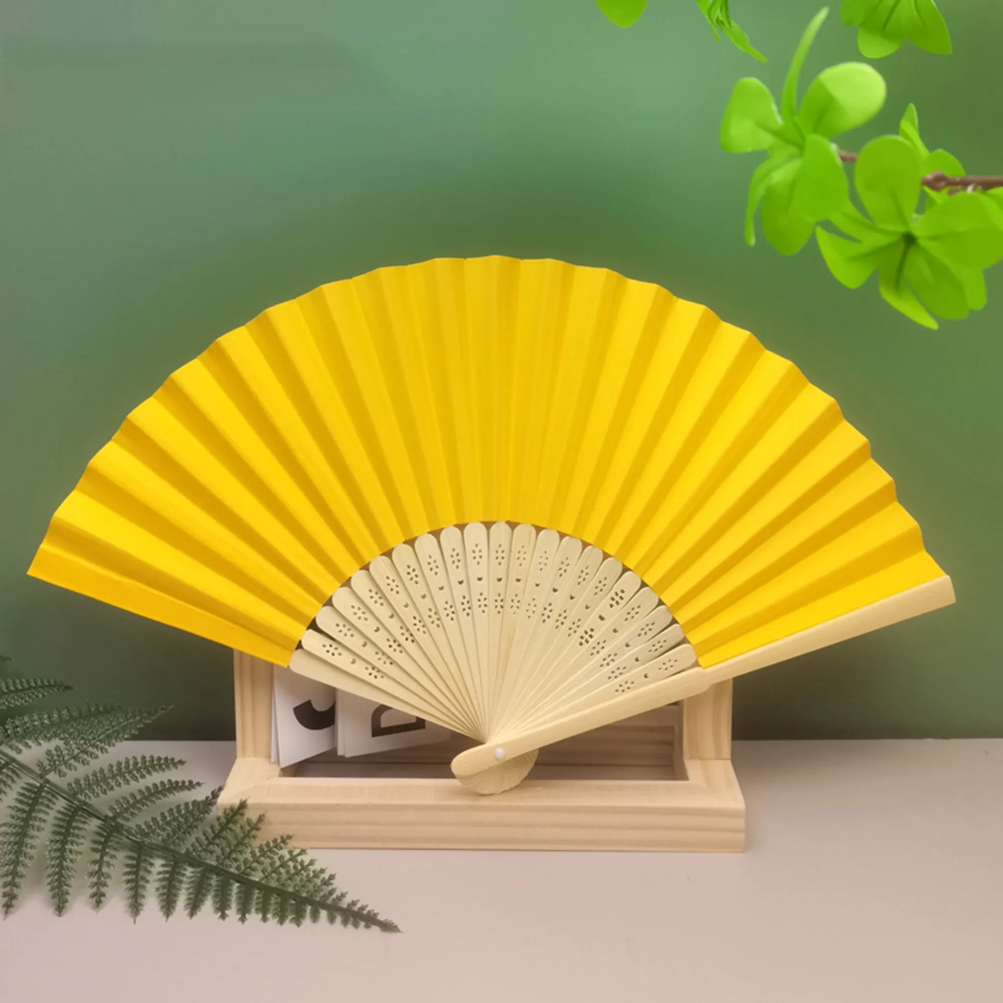 Custom Logo Pierced Bamboo Paper Fans 2