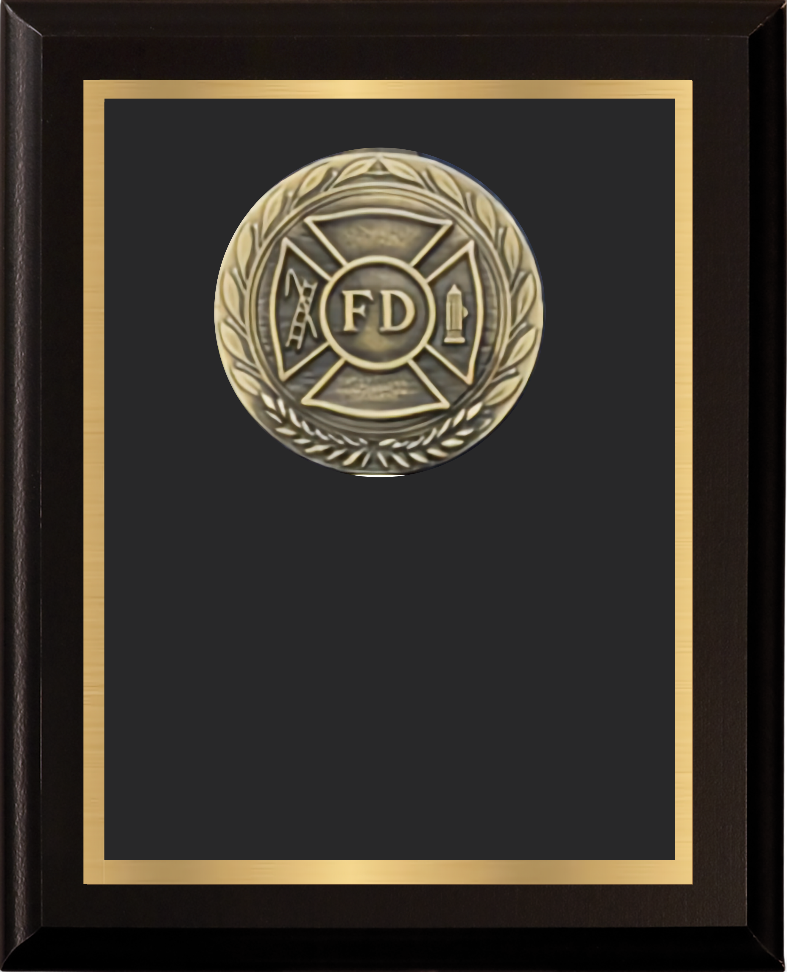 Black Matte Finish Wood Plaque w/Double Plate and Medallion 9