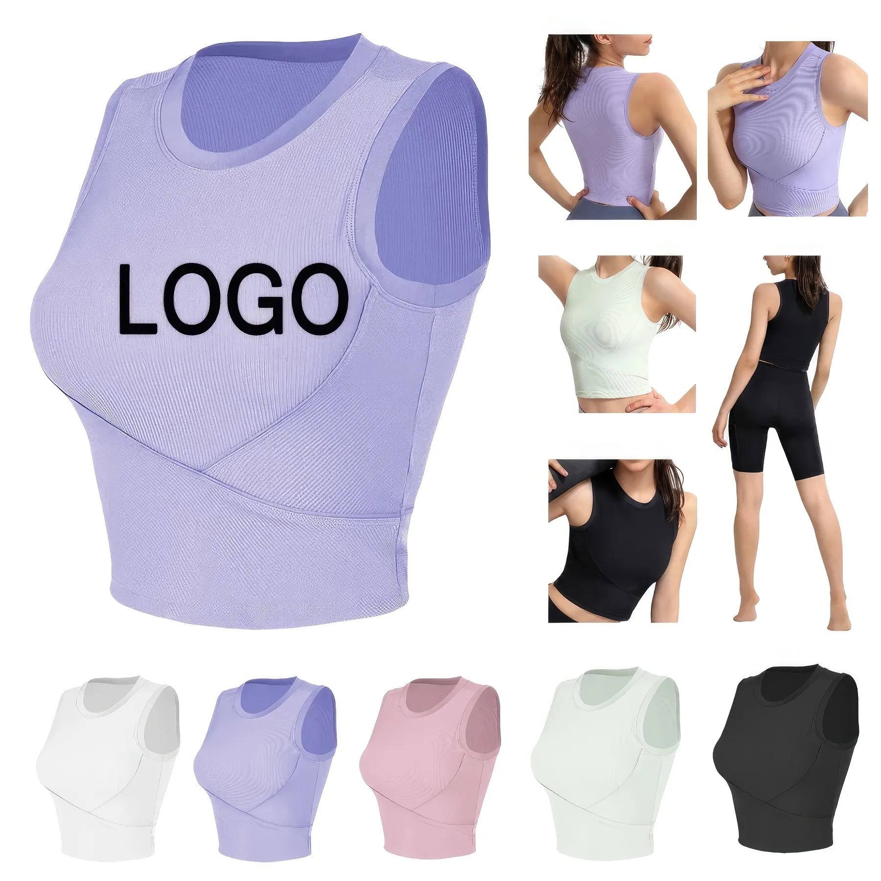 Women Sport Fitness Workout Padded Yoga Bra & Crop Tank Top 2