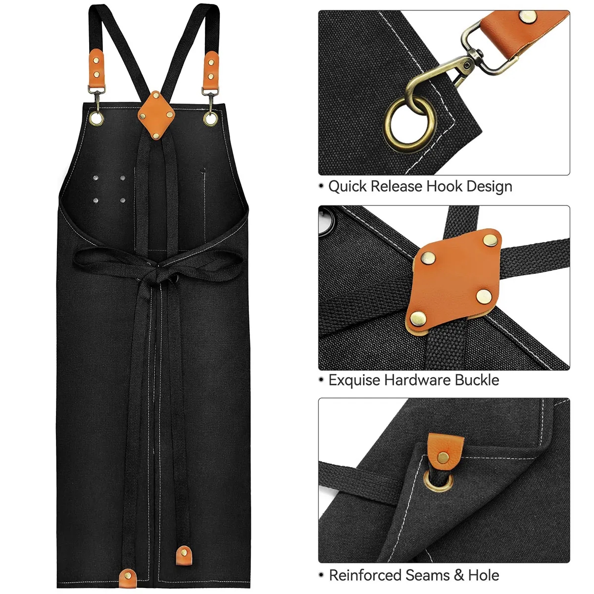 Canvas Cross Back Aprons with Adjustable Strap and Pocet 3