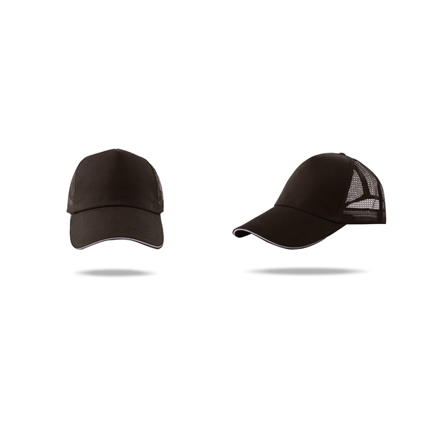 Stock Poly Cotton 5 Panel Mesh Back Cap, Hook and Loop Fastener 13