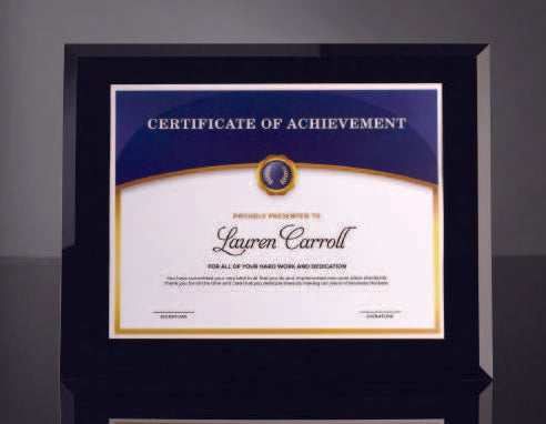 Black Glass Certificate Frame  11" X 14" 2