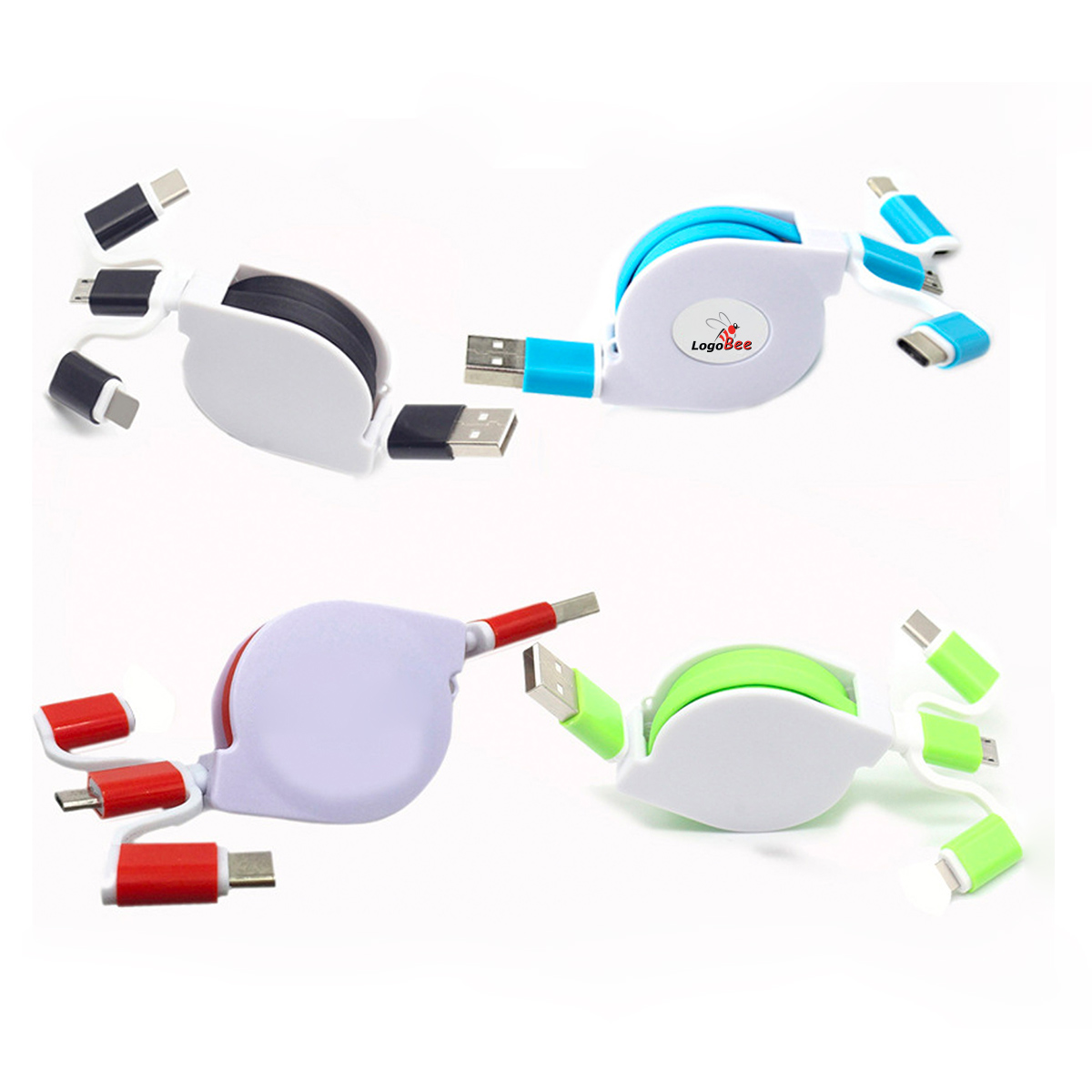 Retractable USB Data and Charging Cable Multiple Tips Works w/Most Cell Phones