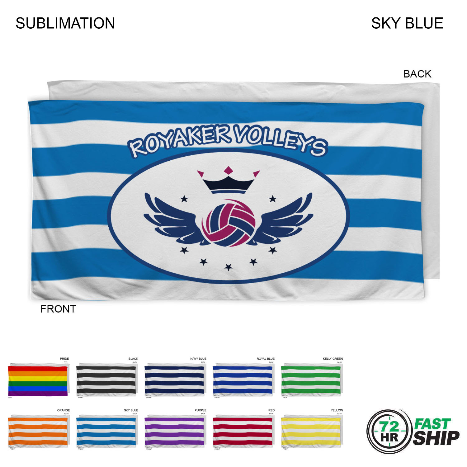 72 Hr Fast Ship - Cabana Stripe Sublimated Plush and Soft Velour Terry Beach Towel, 30x60 3