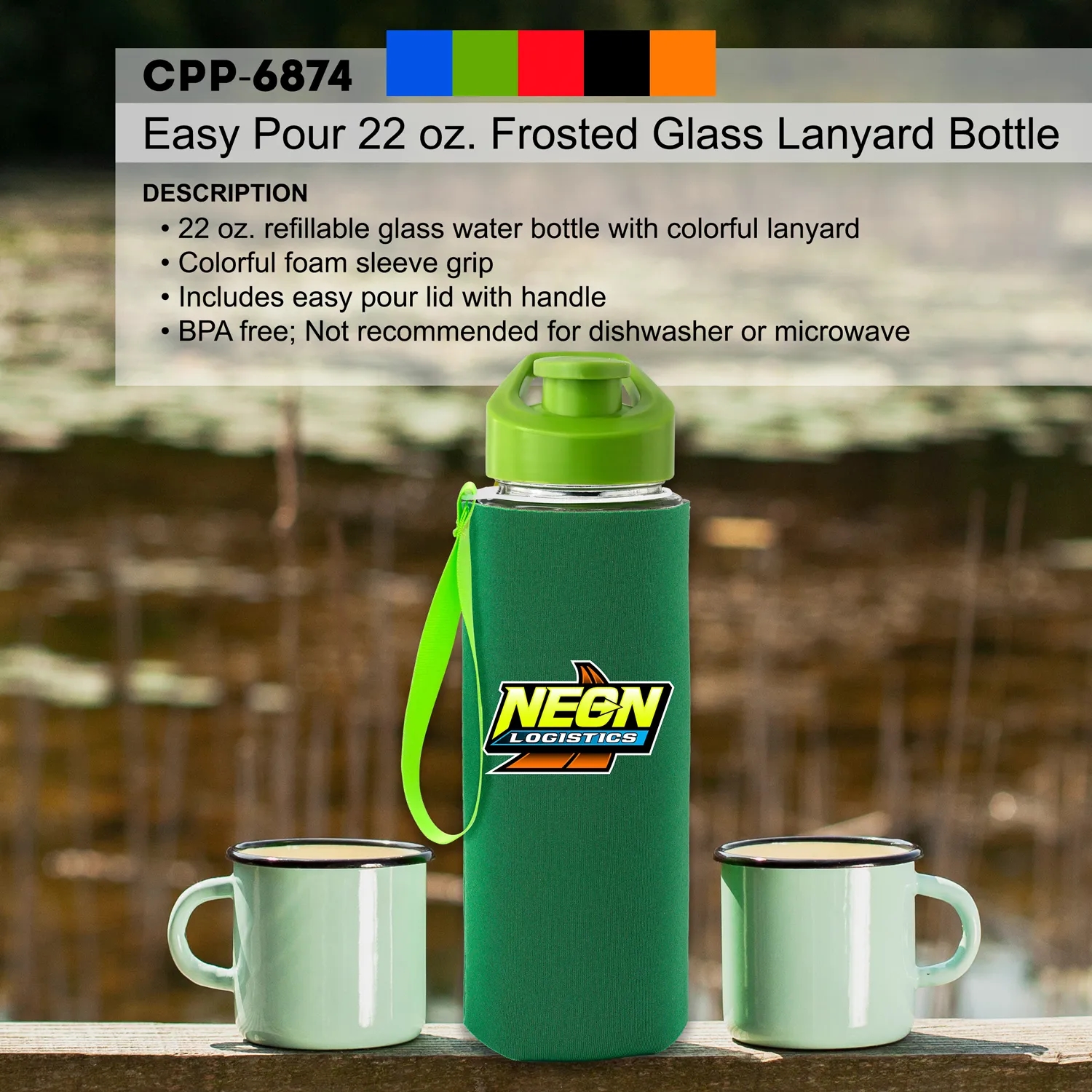 Easy Pour 22 oz Frosted Glass Sleeve Lanyard Bottle 14