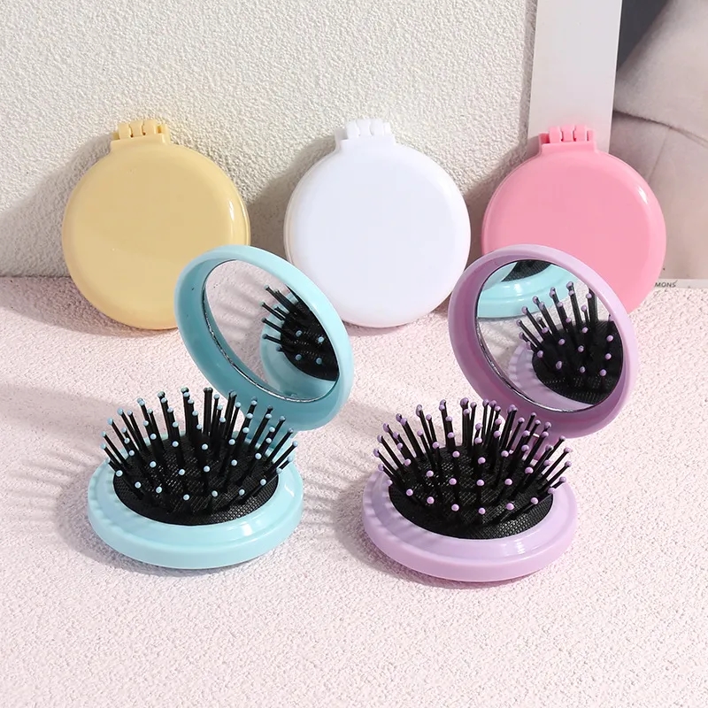 2-in-1 Foldable Travel Mirror Hair Brushes 3