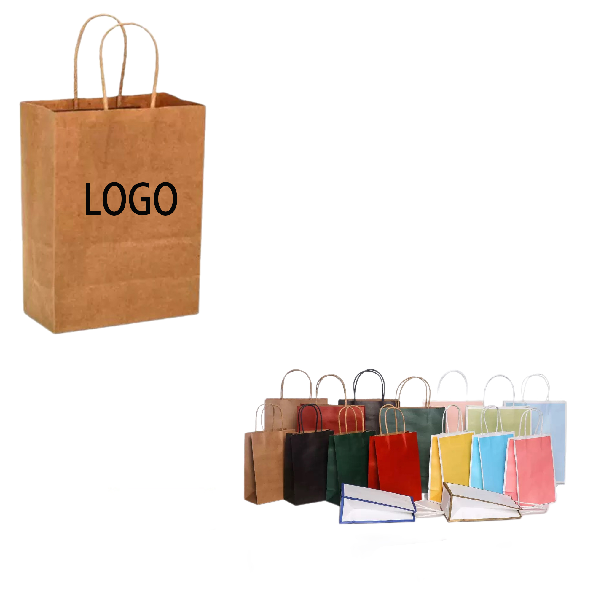 Customizable Kraft Paper Bags Handles Reusable Grocery100pcs 2