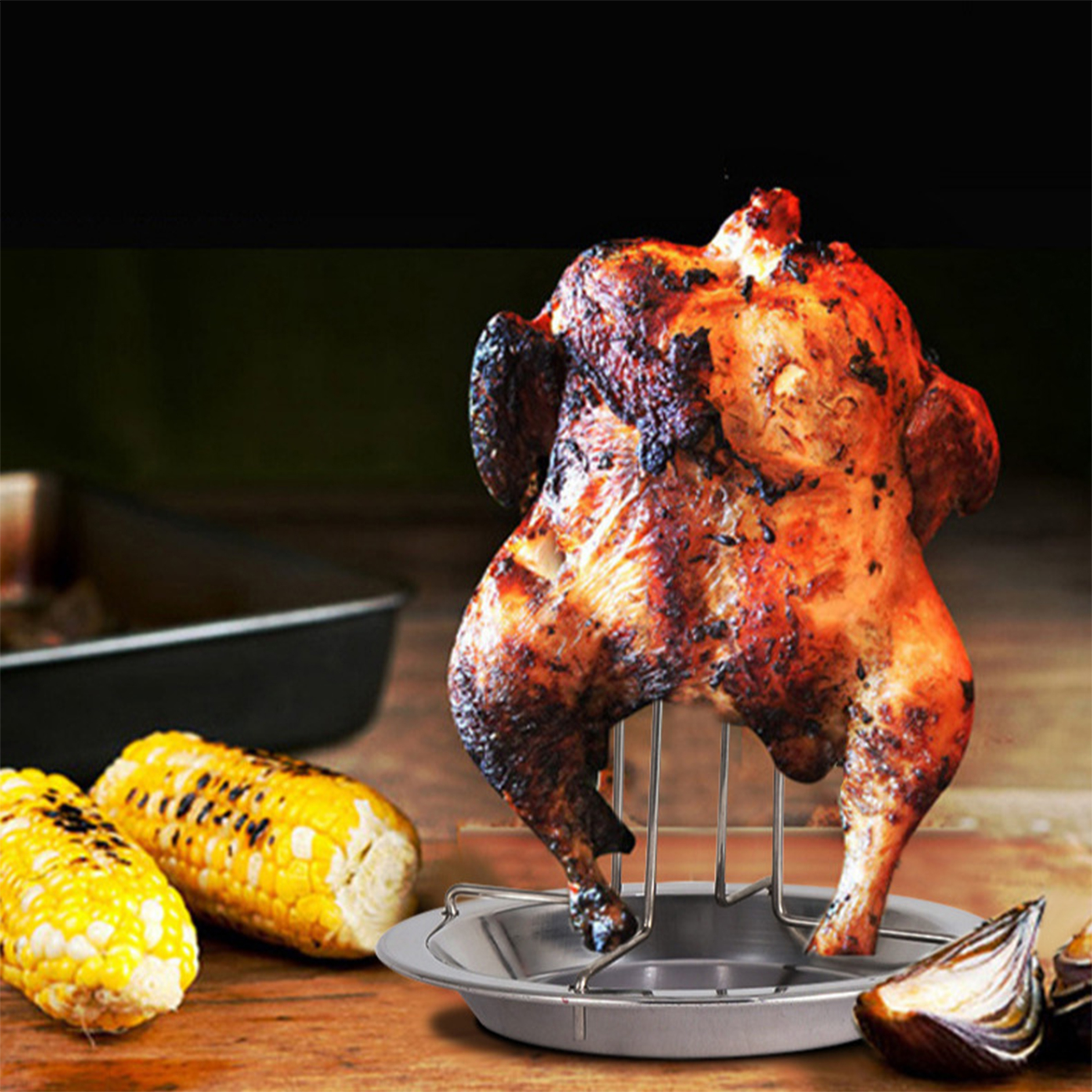Carbon Steel Outdoor Camping Thick Roasted Chicken Stand 3