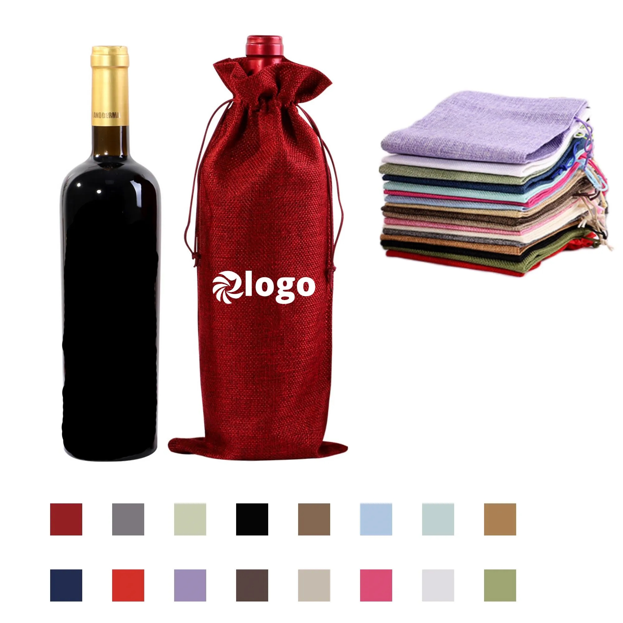 Drawstring Linen Wine Bottle Bag 2