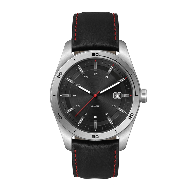 Watch Creations 42MM STEEL MATTE SILVER CASE, 3 HAND MVMT, BLACK DIAL, DTE DISPLAY, LEATHER STRAP, FLAT MINERAL CRYS 2