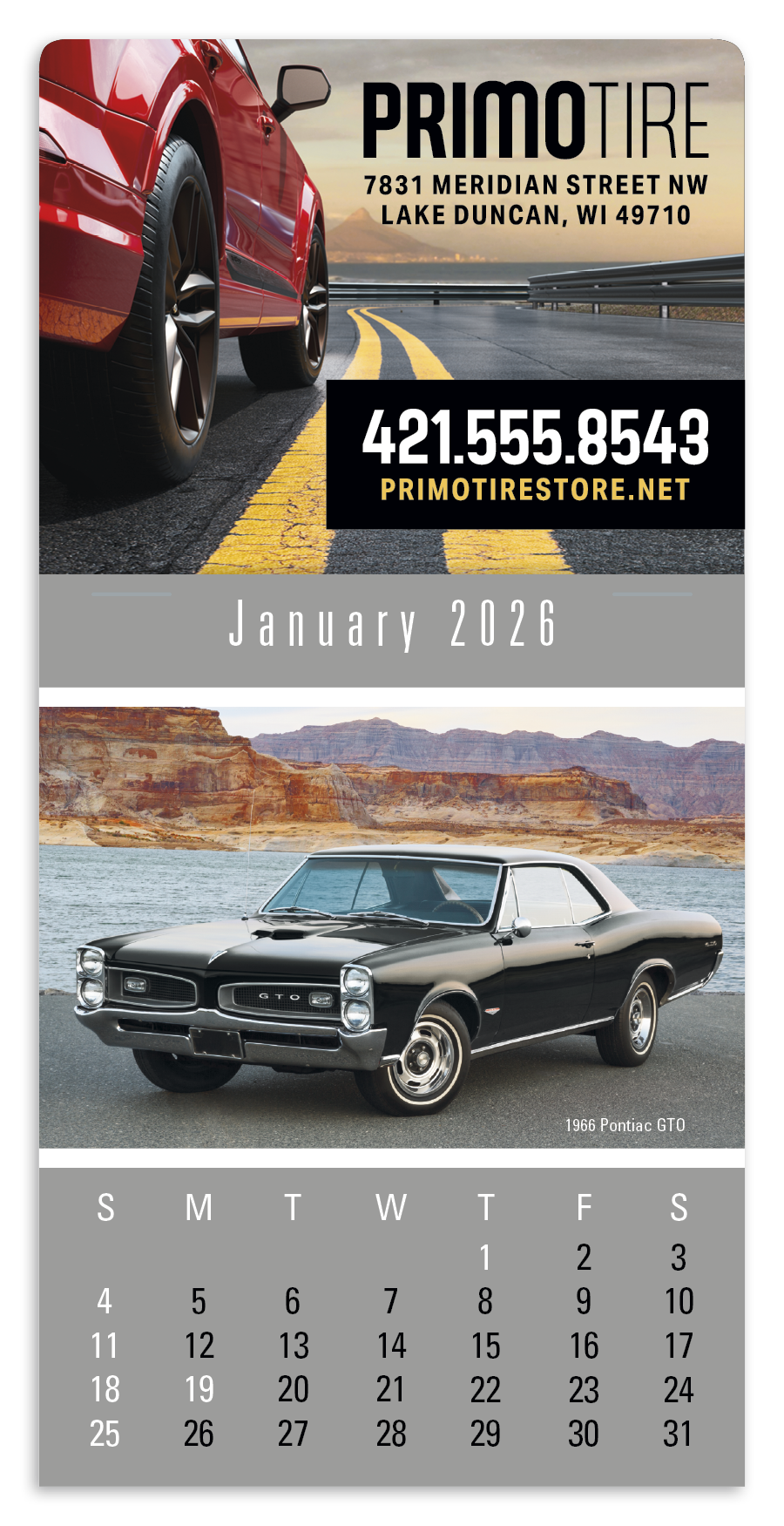 4C Press-N-Stick Header Cruisin’ Cars Calendar 13-Month