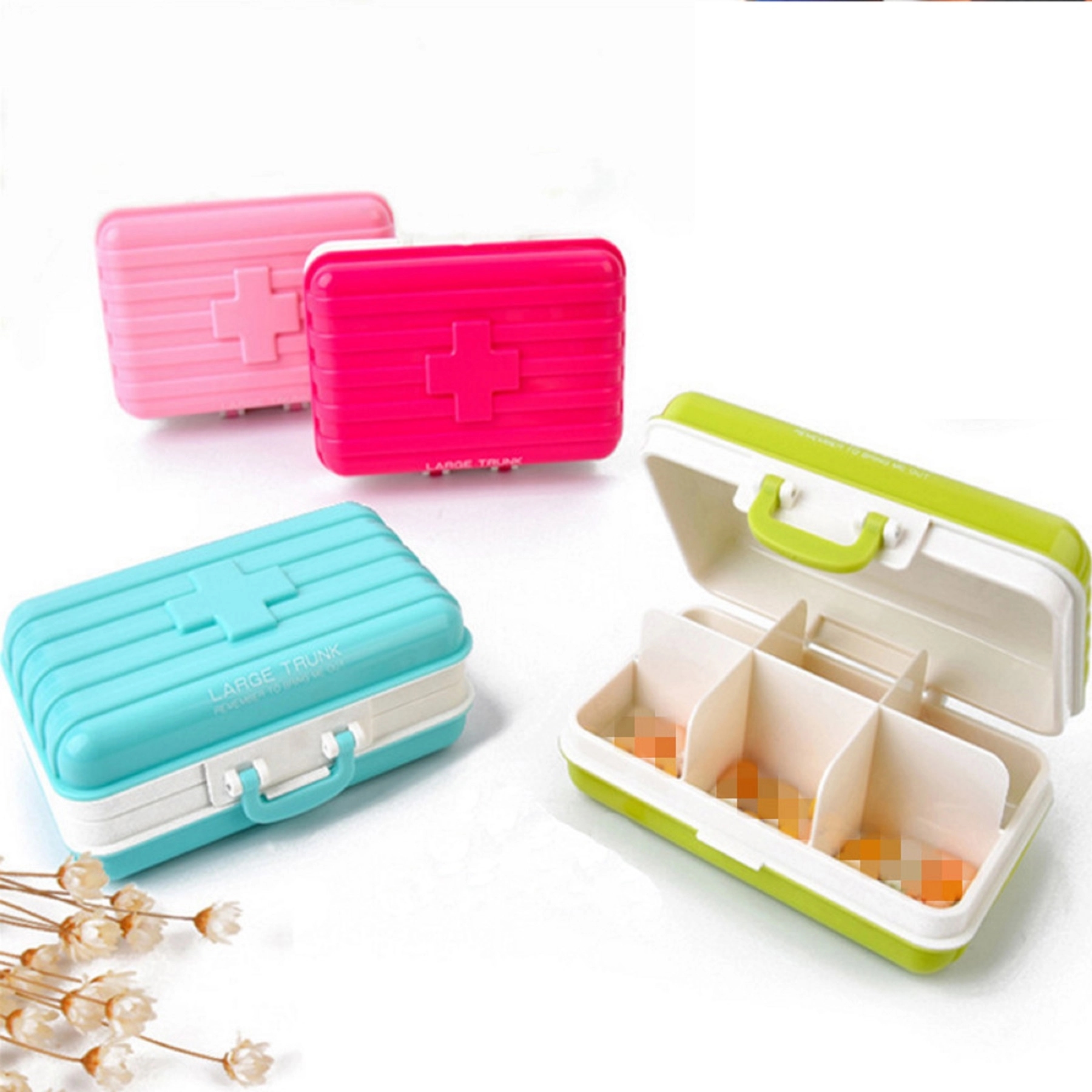 Plastic Mini Rotatable Suitcase Pill Storage Box 3