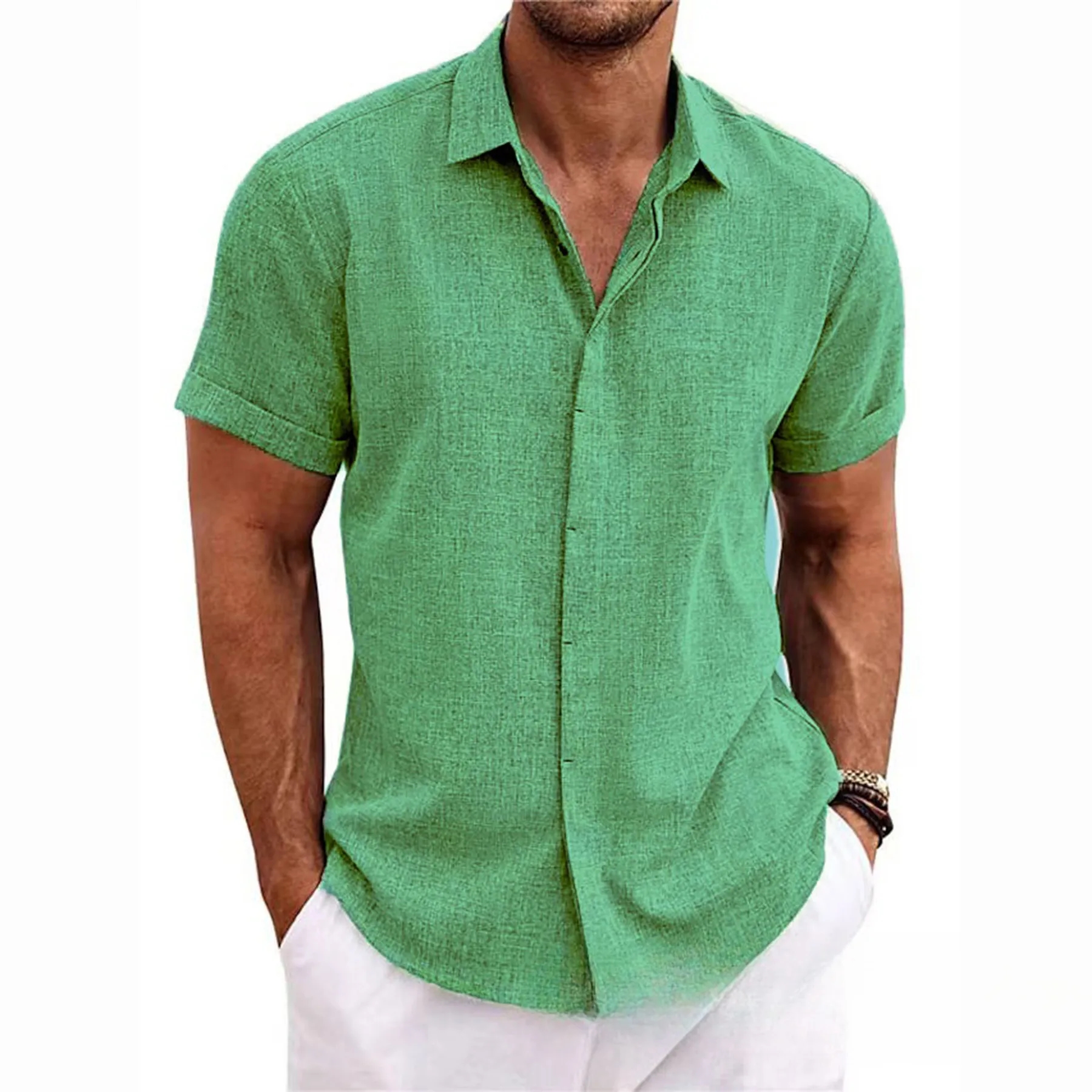 Men's Linen Short Sleeve Casual Shirts 13