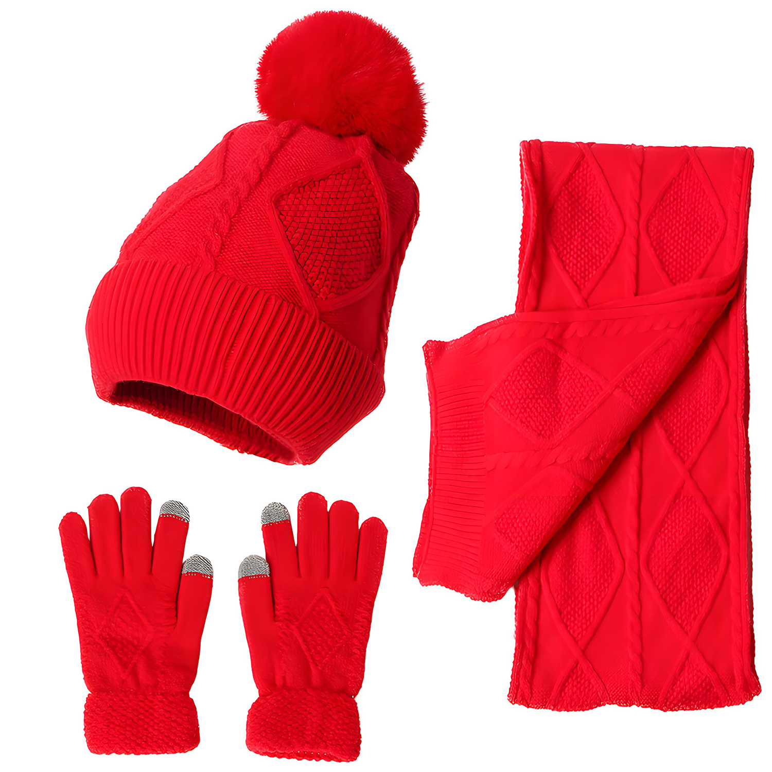 Winter Warm and Thick Hat Scarf Gloves Set of Three 8