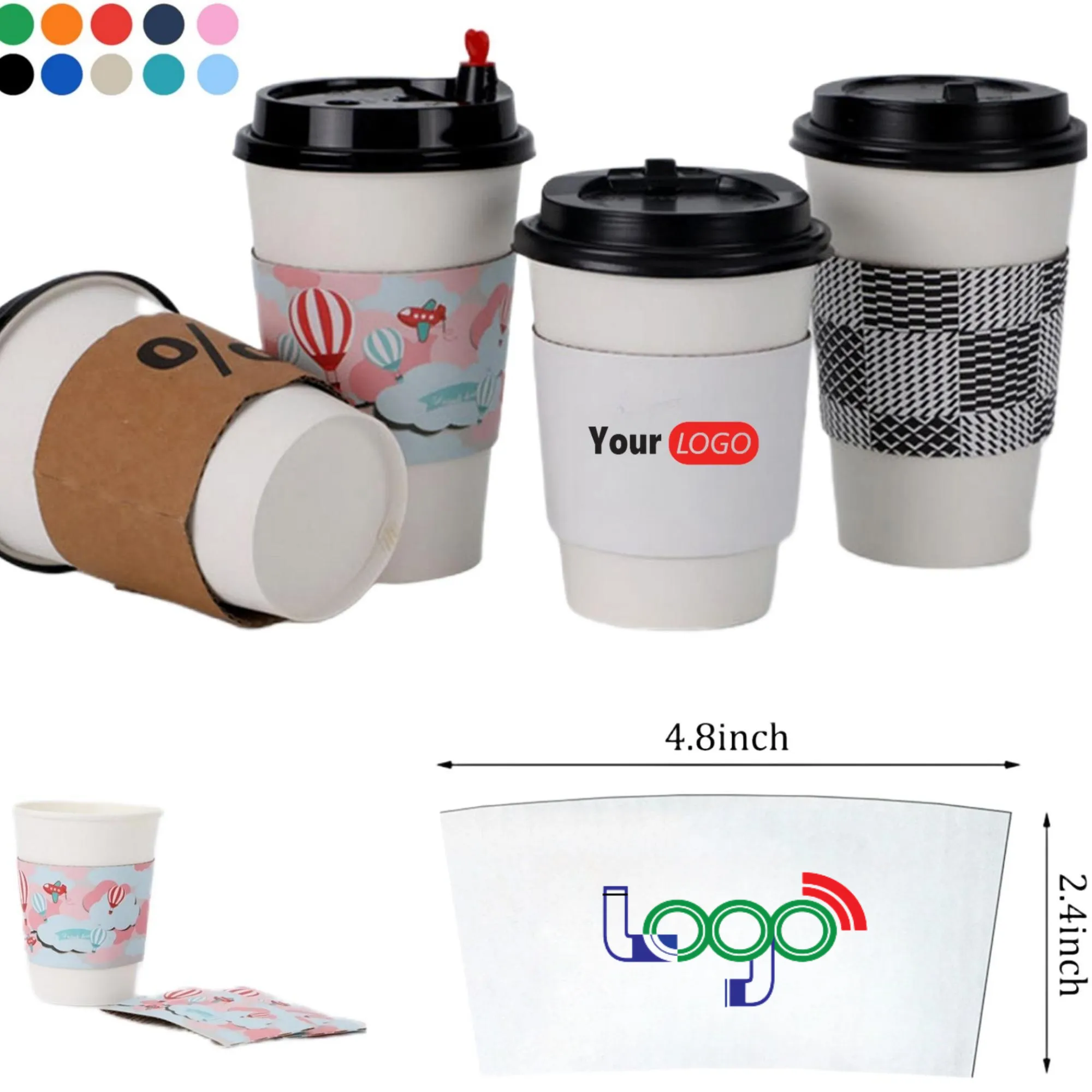 Hot Sale Full Color Kraft Disposable Coffee Cup Sleeves 6