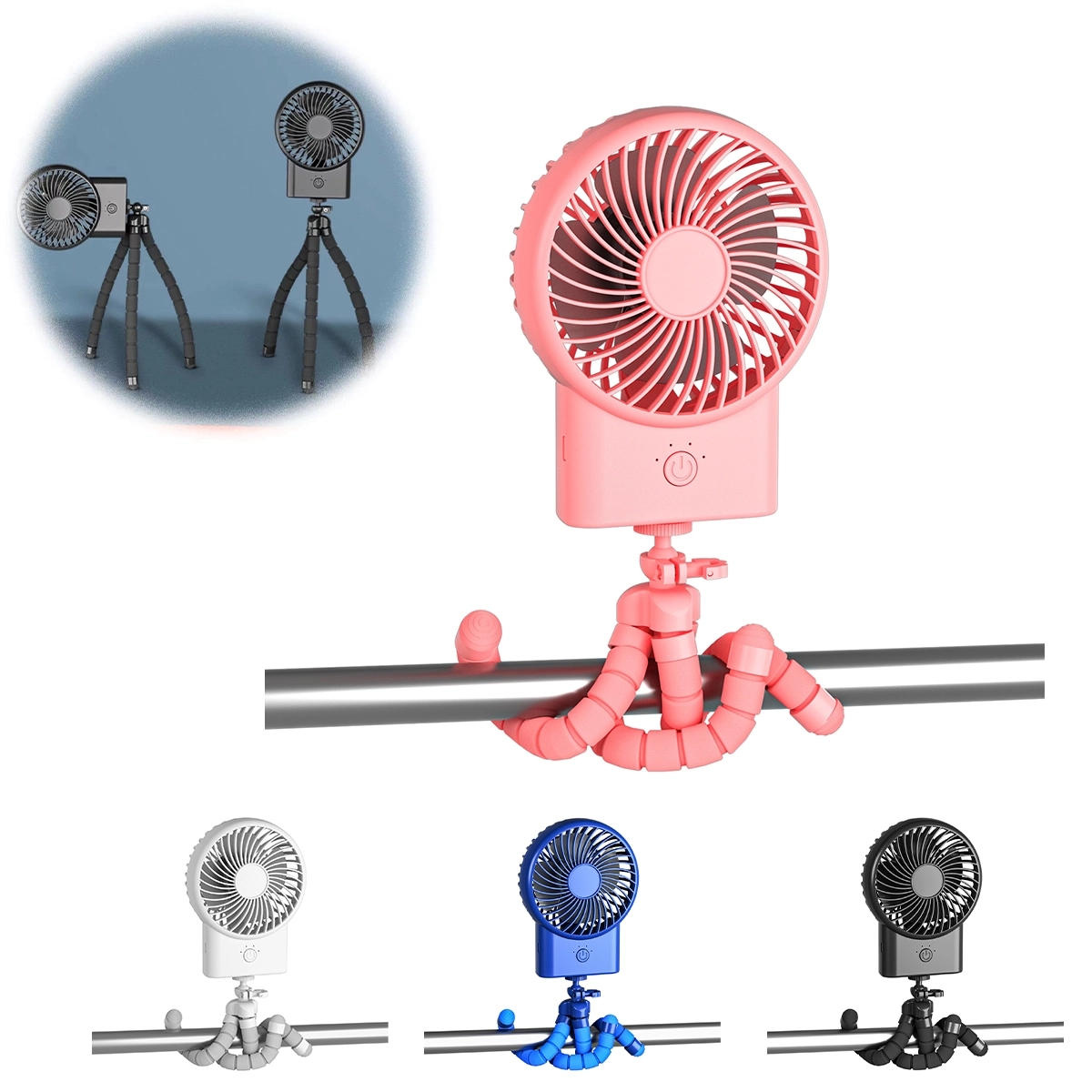 Rechargeable Tripod Clip-On, Handheld Fan 3
