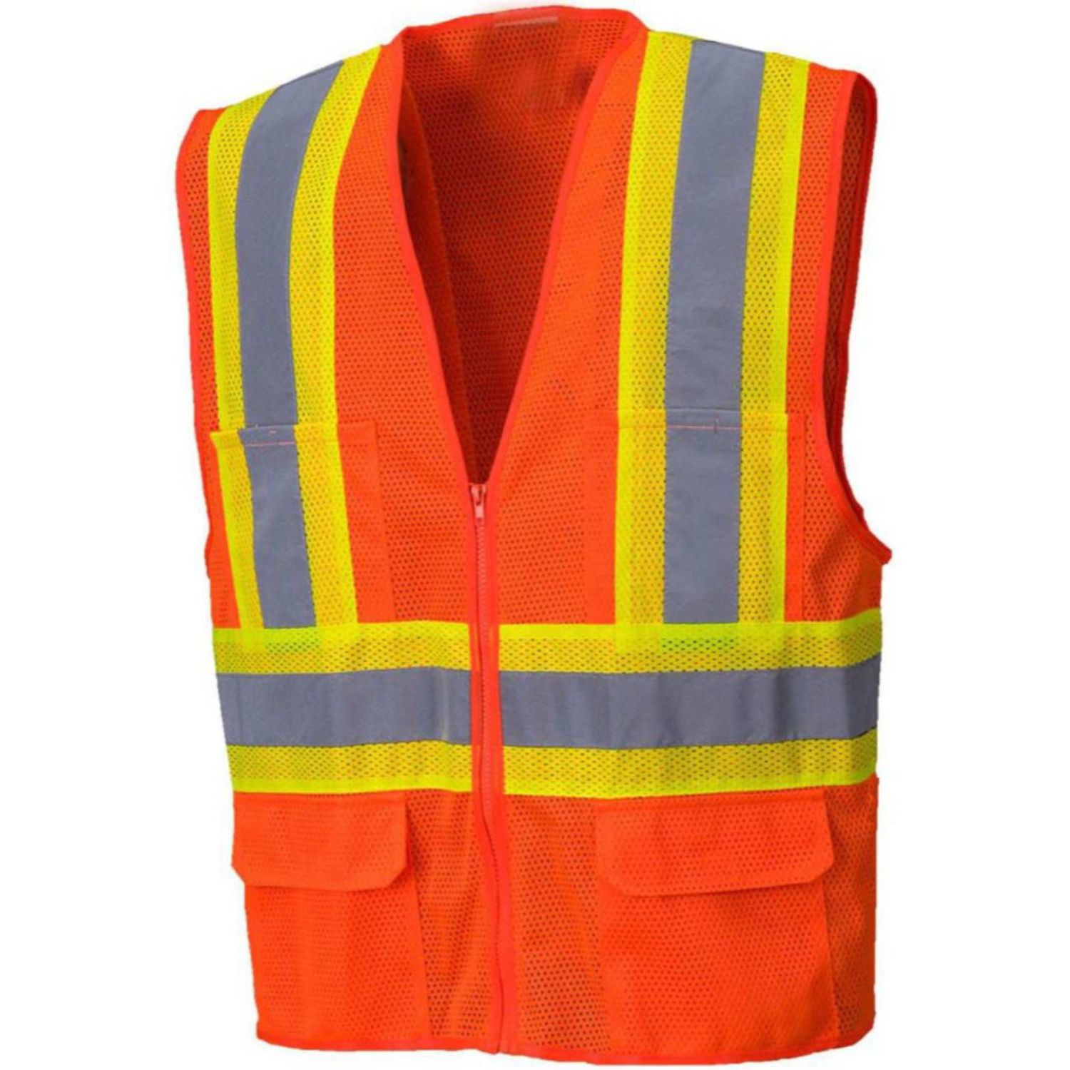 Recycled Class 2 Reflective Safety Zipper Vest with 4 Pockets 3