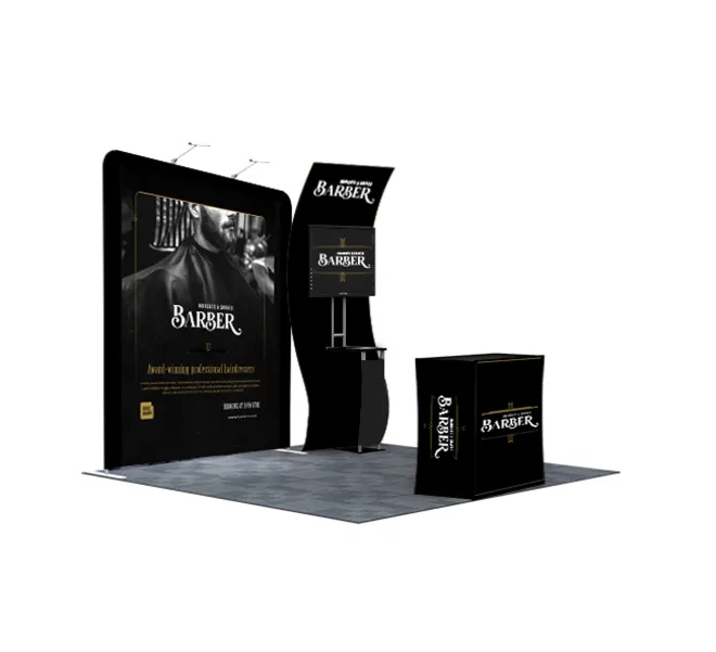 10ft Inline Trade Show Booth – Fabric Backwall Display with Counter & Lighting 2