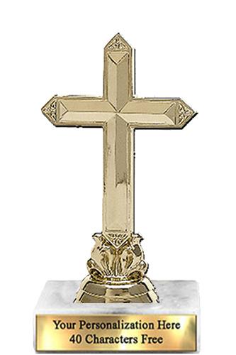 Trophy: 7", 2x3 white marble base, Large Cross Gol 2