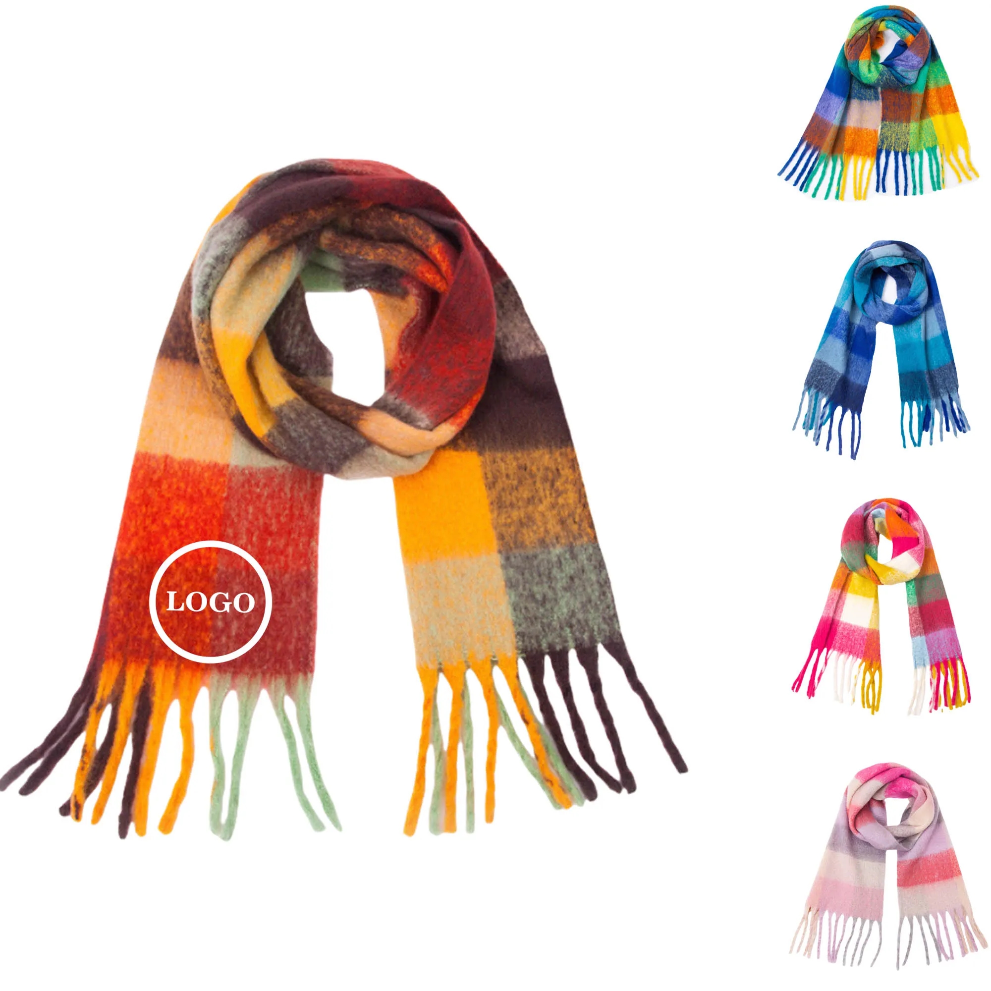 Colorful Wool Blend Plaid Scarf