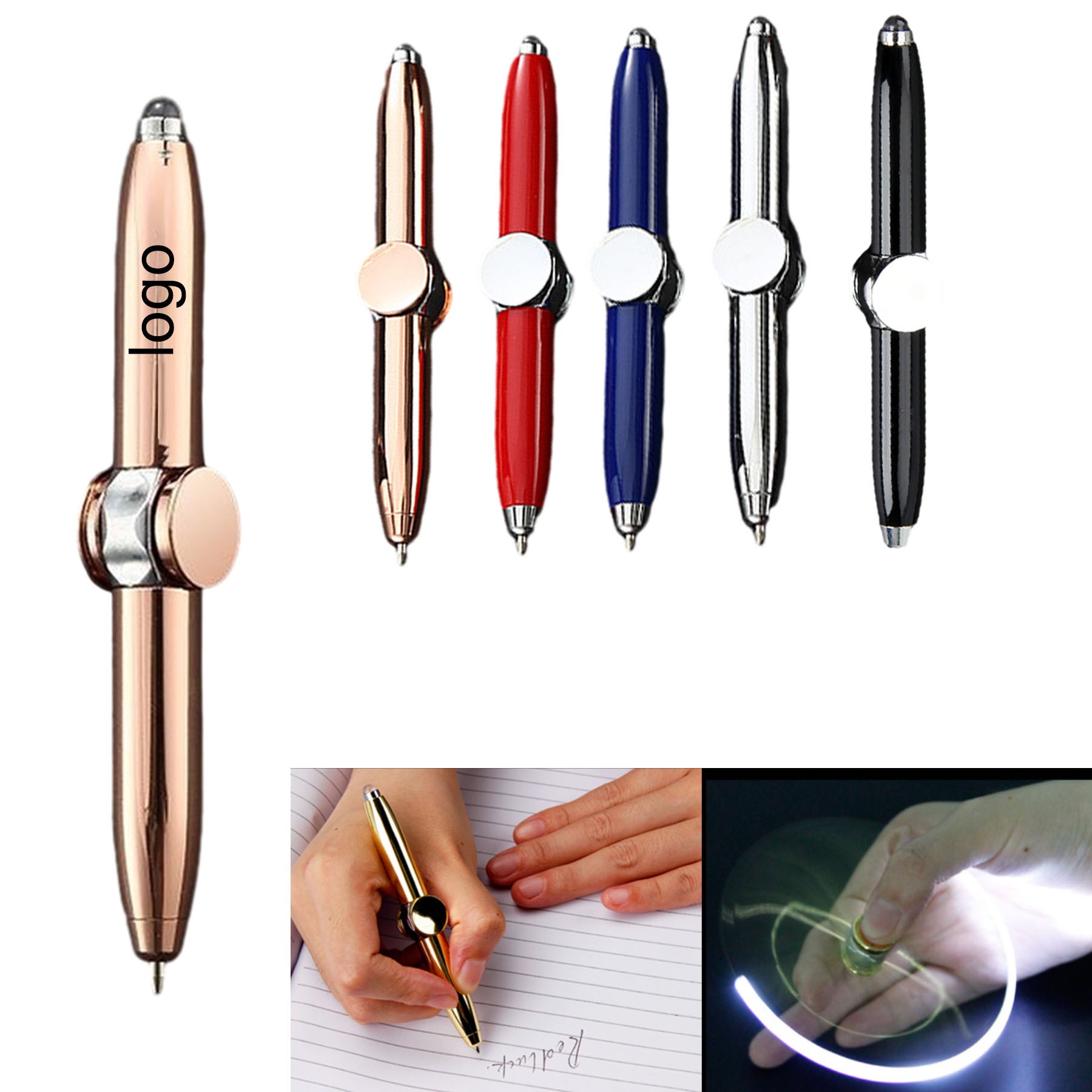 Metal Fingertip Spinning Gyro Pen With Led Light