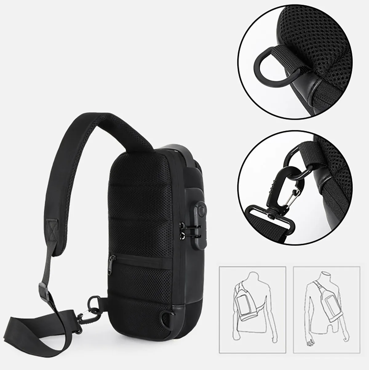 Sling Men Backpack Chest Storage Zipper Bag with Password 7