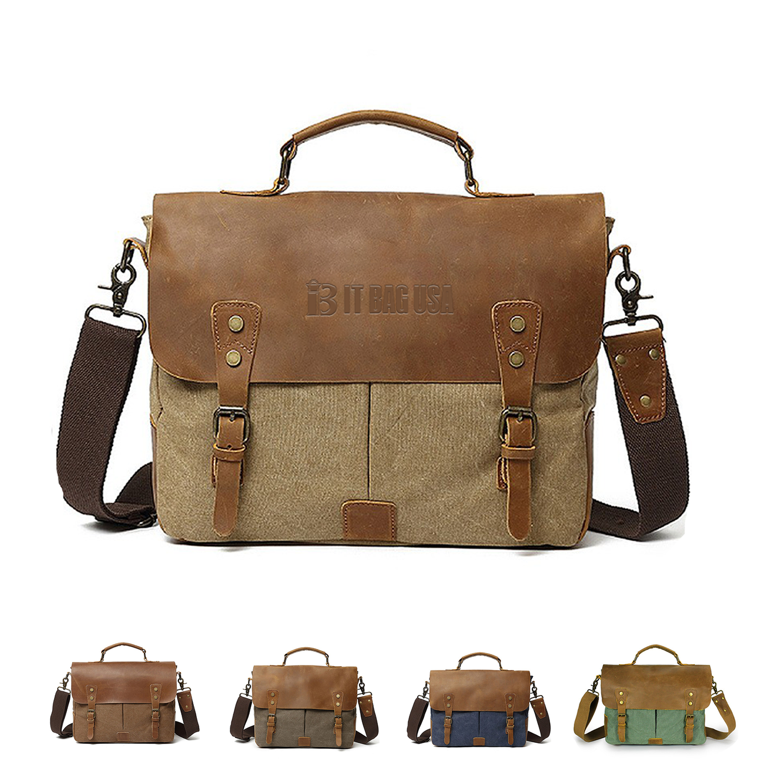 Genuine Leather Canvas Vintage Shoulder Bag 3