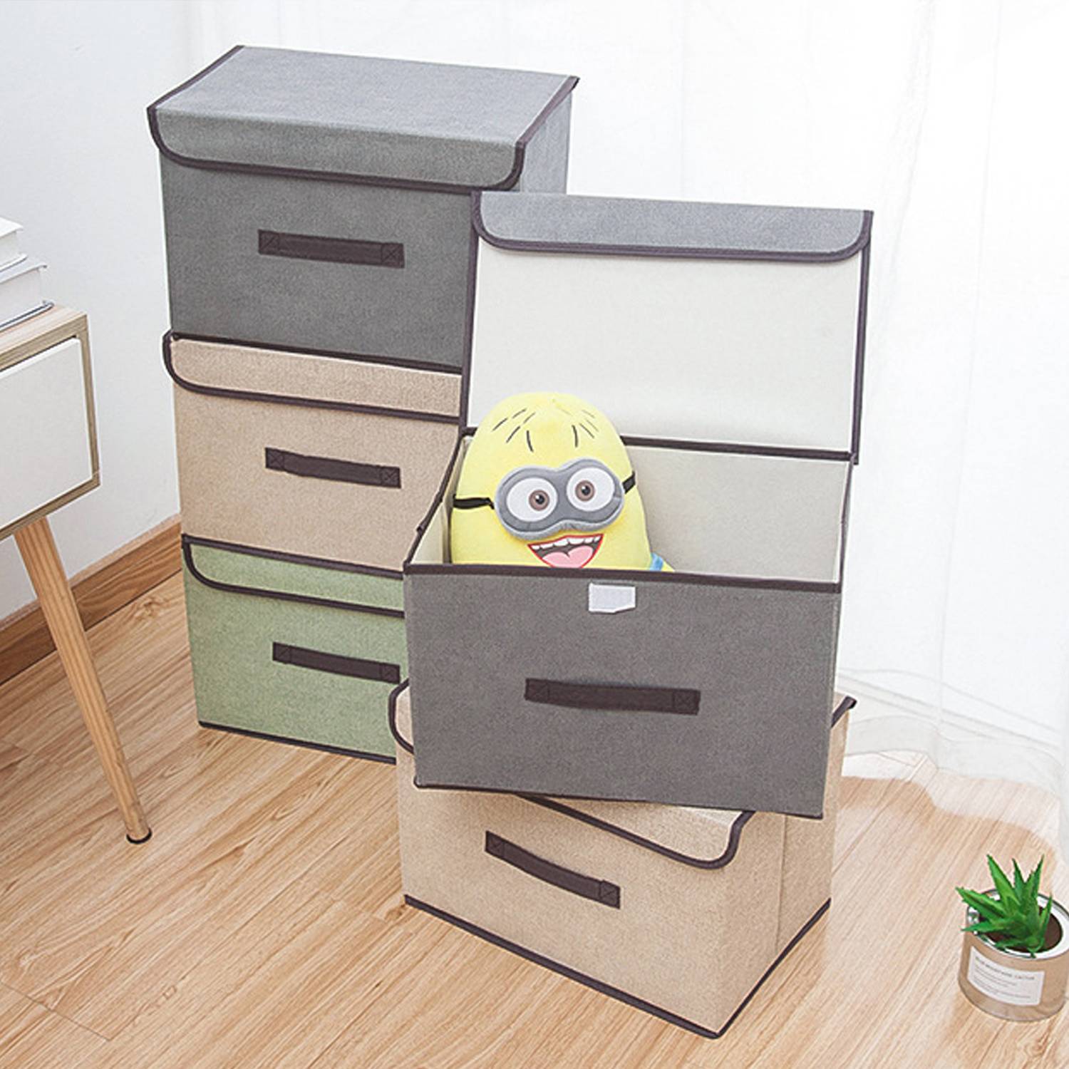Linen Foldable Storage Box w/ Flip Lid 12