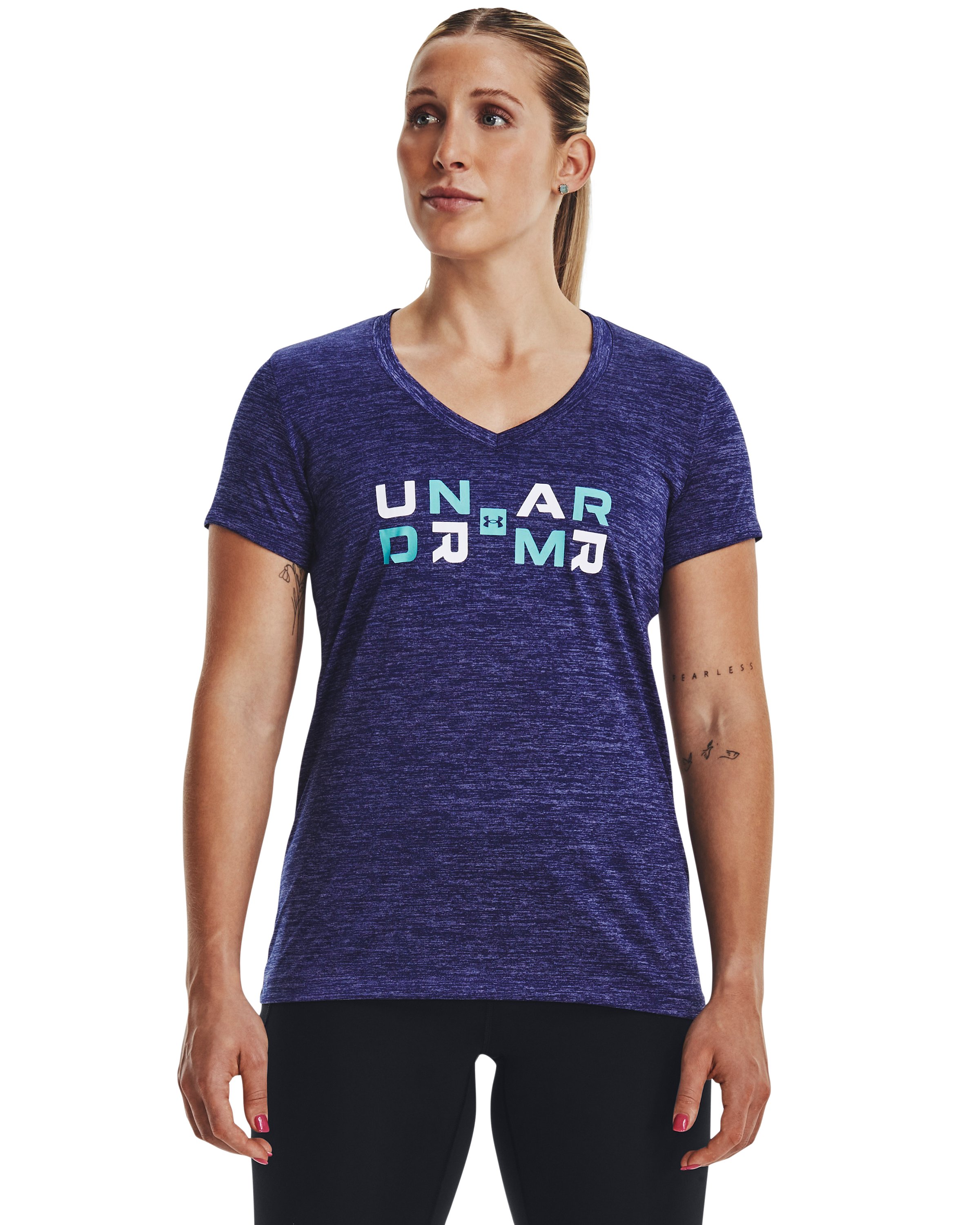 UA Tech Twist Graphic Women's V-Neck Short Sleeve 9