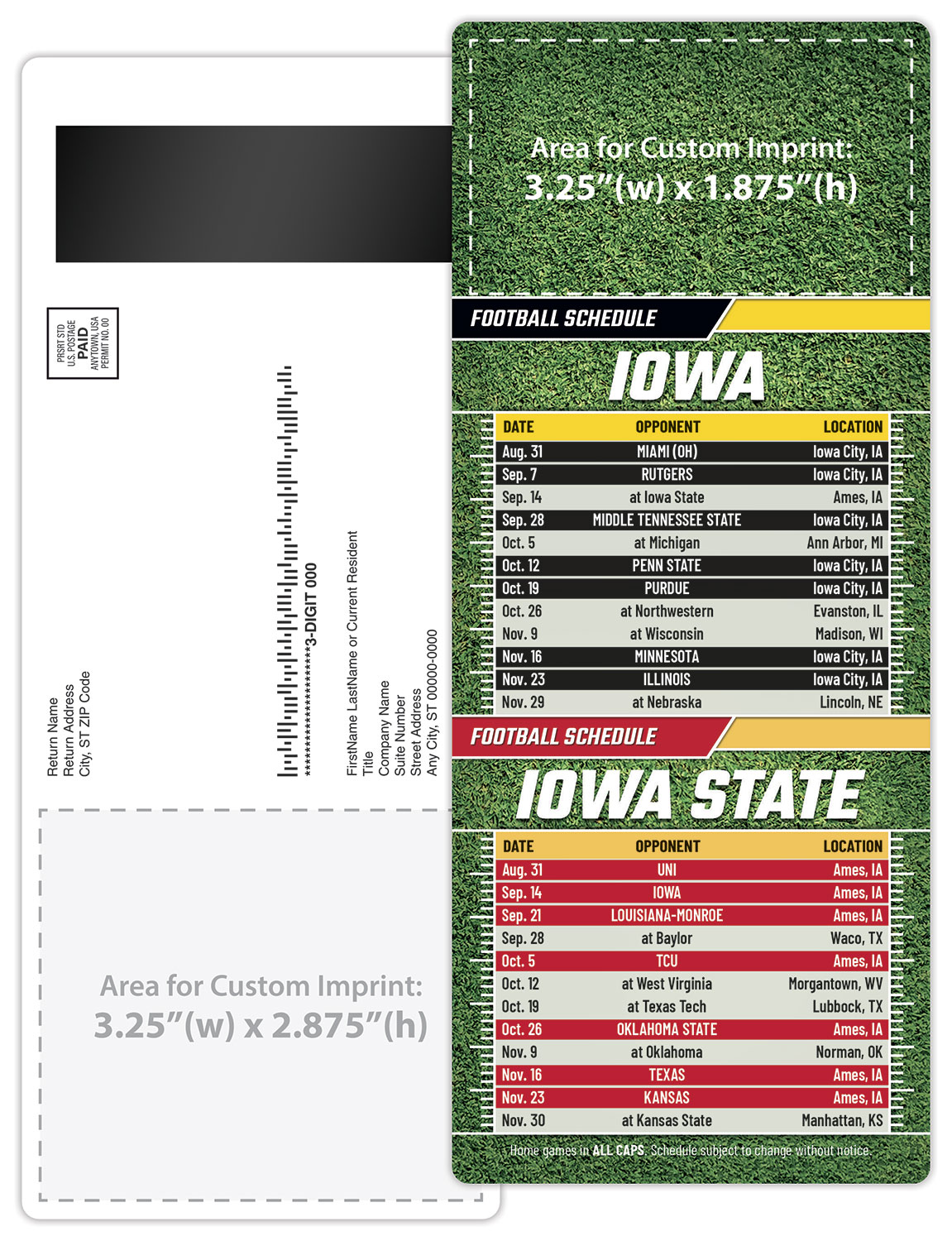 Football Schedule Laminated Card/Postcard with Magnet Strip 3.5x8.5 - 14 pt. 2