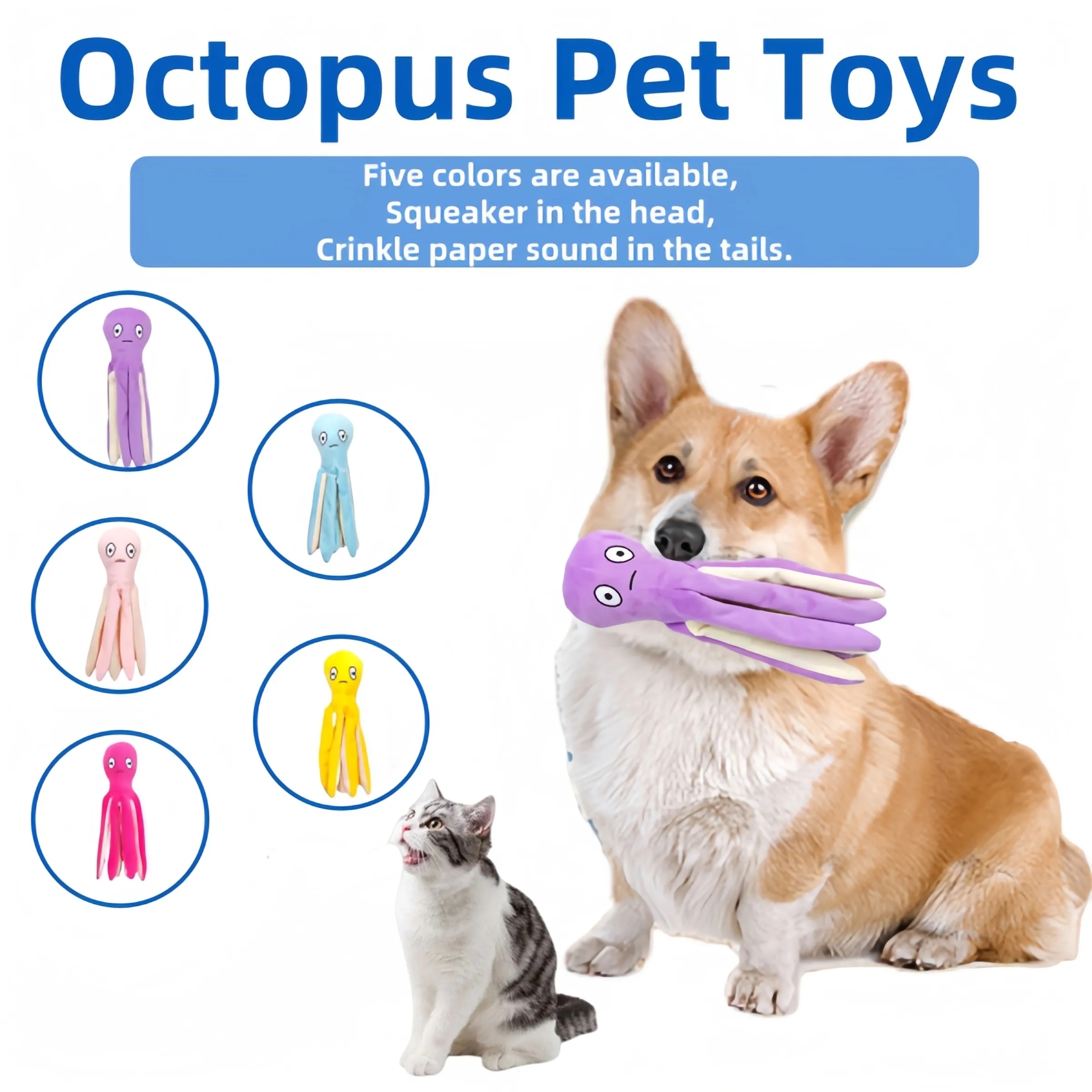 Small doy  octopus for puppy doll, cat squeaky plush toy 5