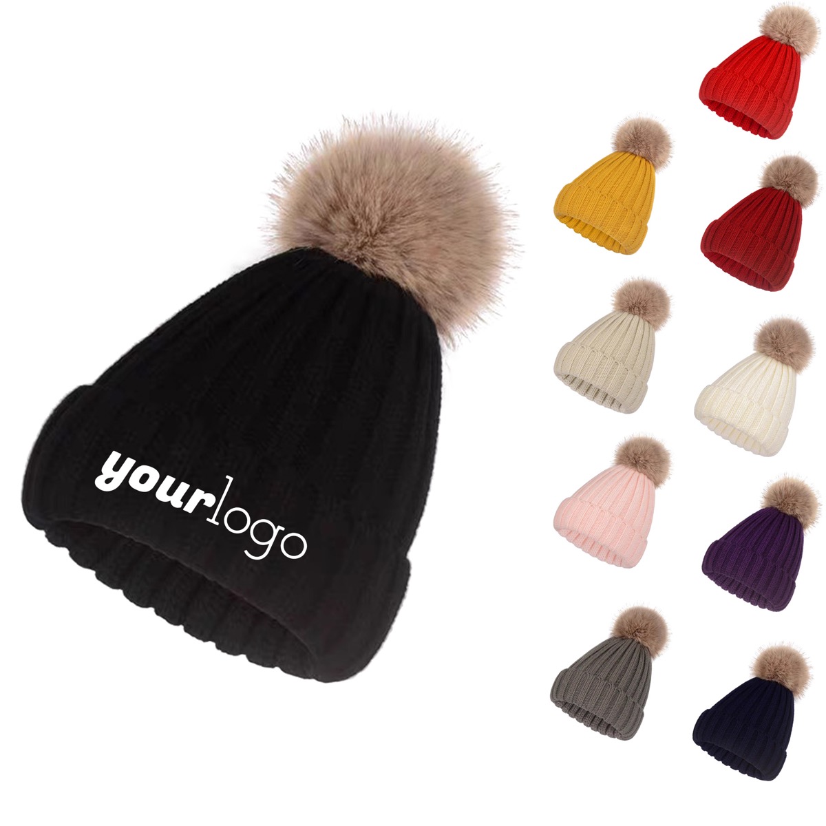 Stylish Winter Beanie with Faux Fur Pom and Fleece Lining 9
