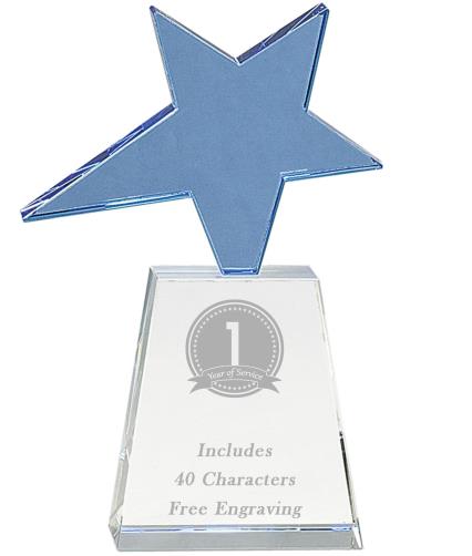 Crystal: 8" Blue Star on Clear Tower Base Base 1