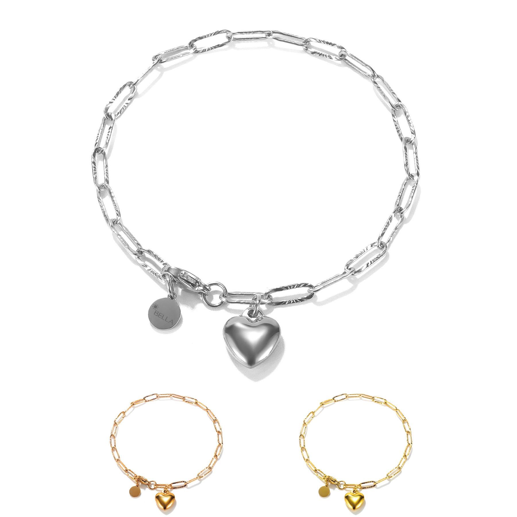Heart Circle Pendant Stainless Steel Bracelet 9
