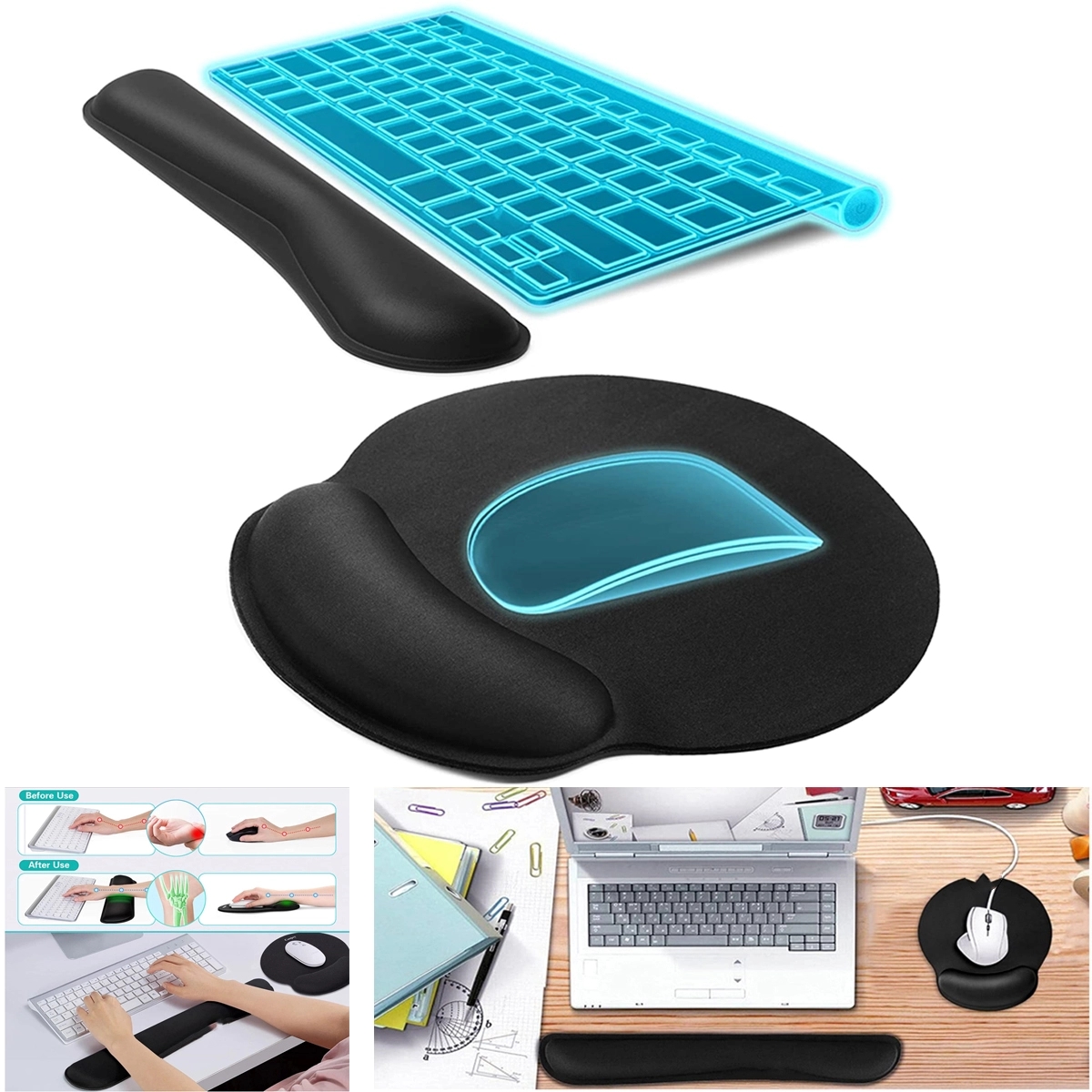 Memory Foam Keyboard And Mouse Wrist Rest Pads Set 3