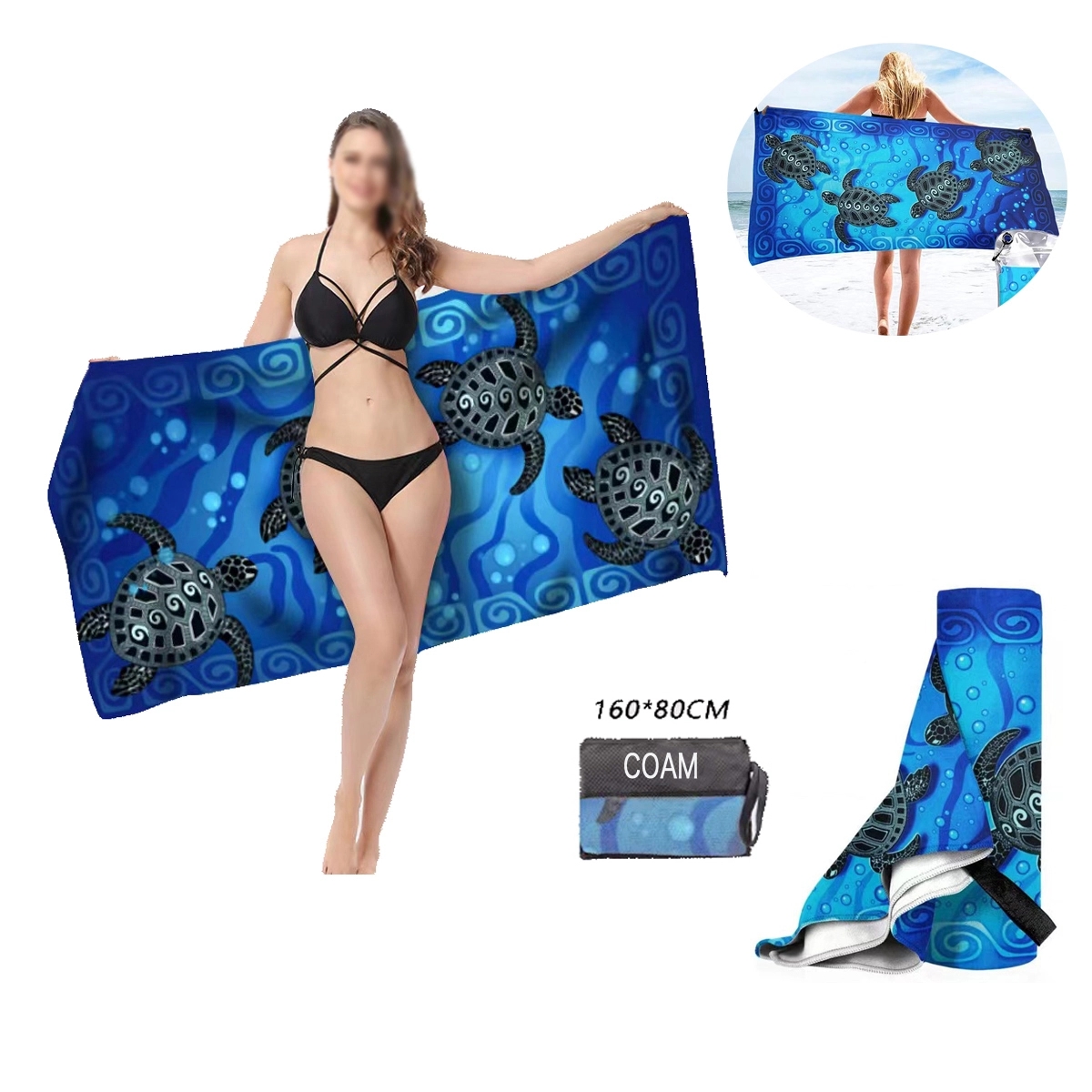 Printed Microfiber Beach Towels With Carry Bag 3