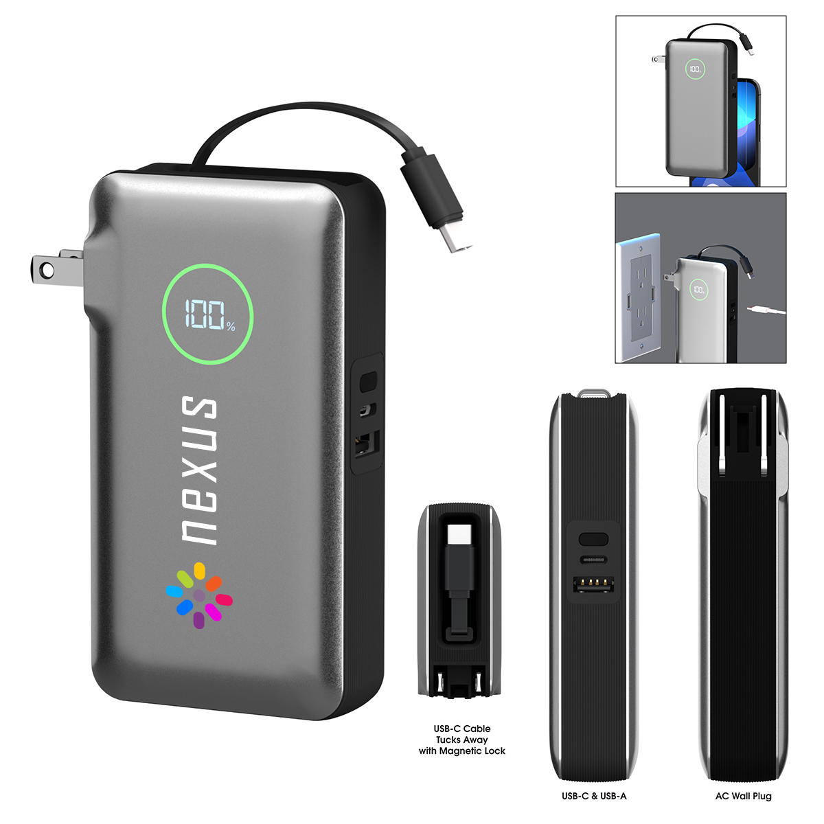 10,000 mAh PhoneSuit® Journey AC All-In-One Portable Battery Pack & Wall Adapter