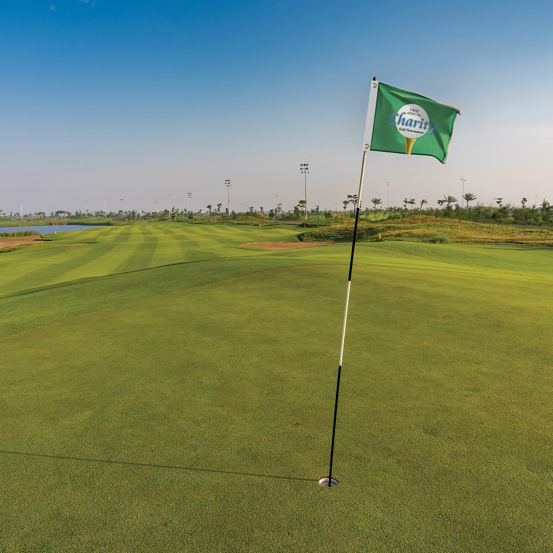 24 - Hour 14" x 20" Custom Single Reverse Knitted Polyester Golf Flag with Heading & Grommets 13