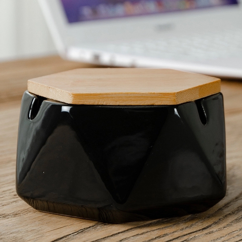 Custom Handmade Ceramic Ashtray With Bamboo Lid 5
