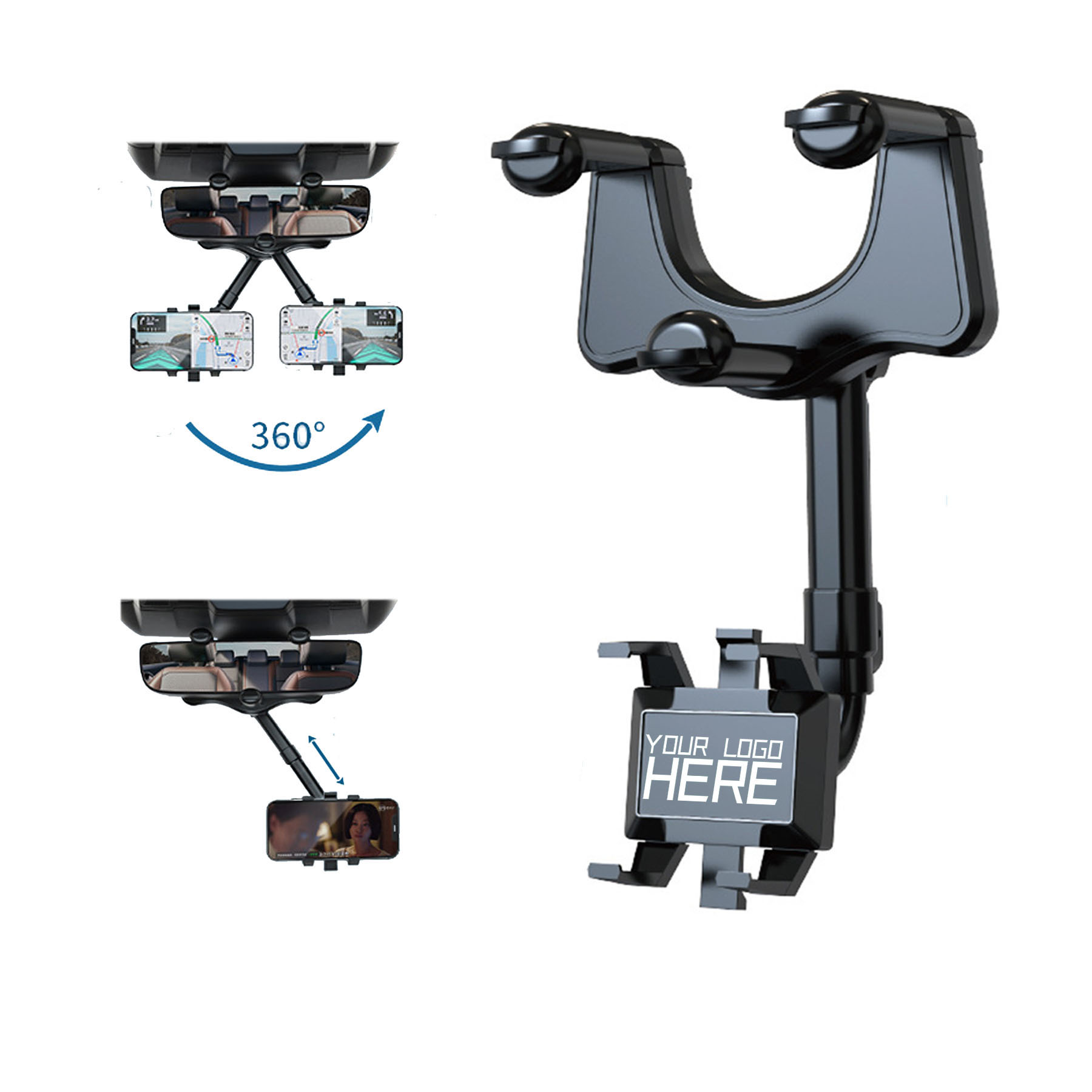 Rotating Rear View Phone Mount with Adjustable Arm 2