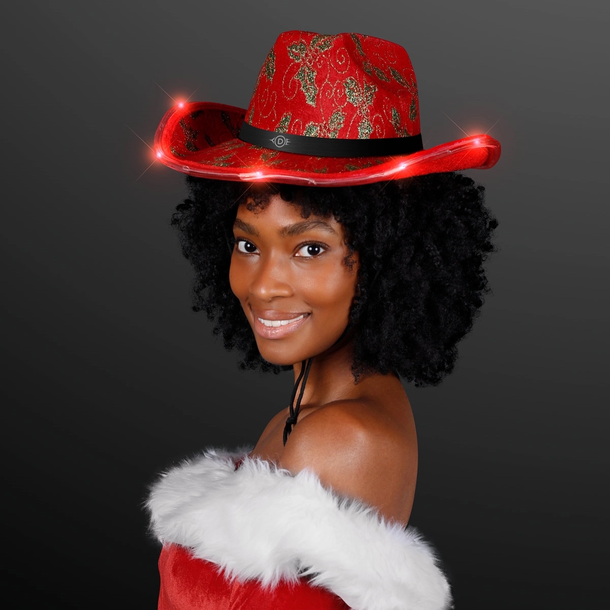 Christmas Cowboy Hats, Holly & Lights with Black Band 5