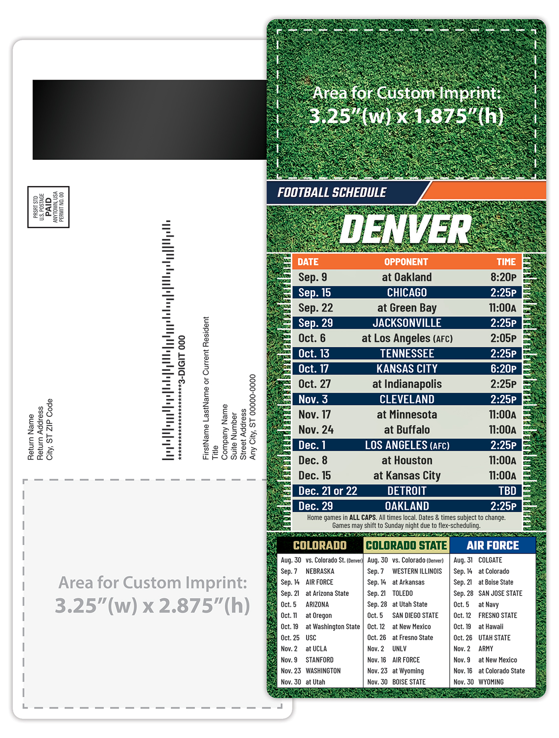 Football Schedule Laminated Card/Postcard with Magnet Strip 3.5x8.5 - 14 pt. 4